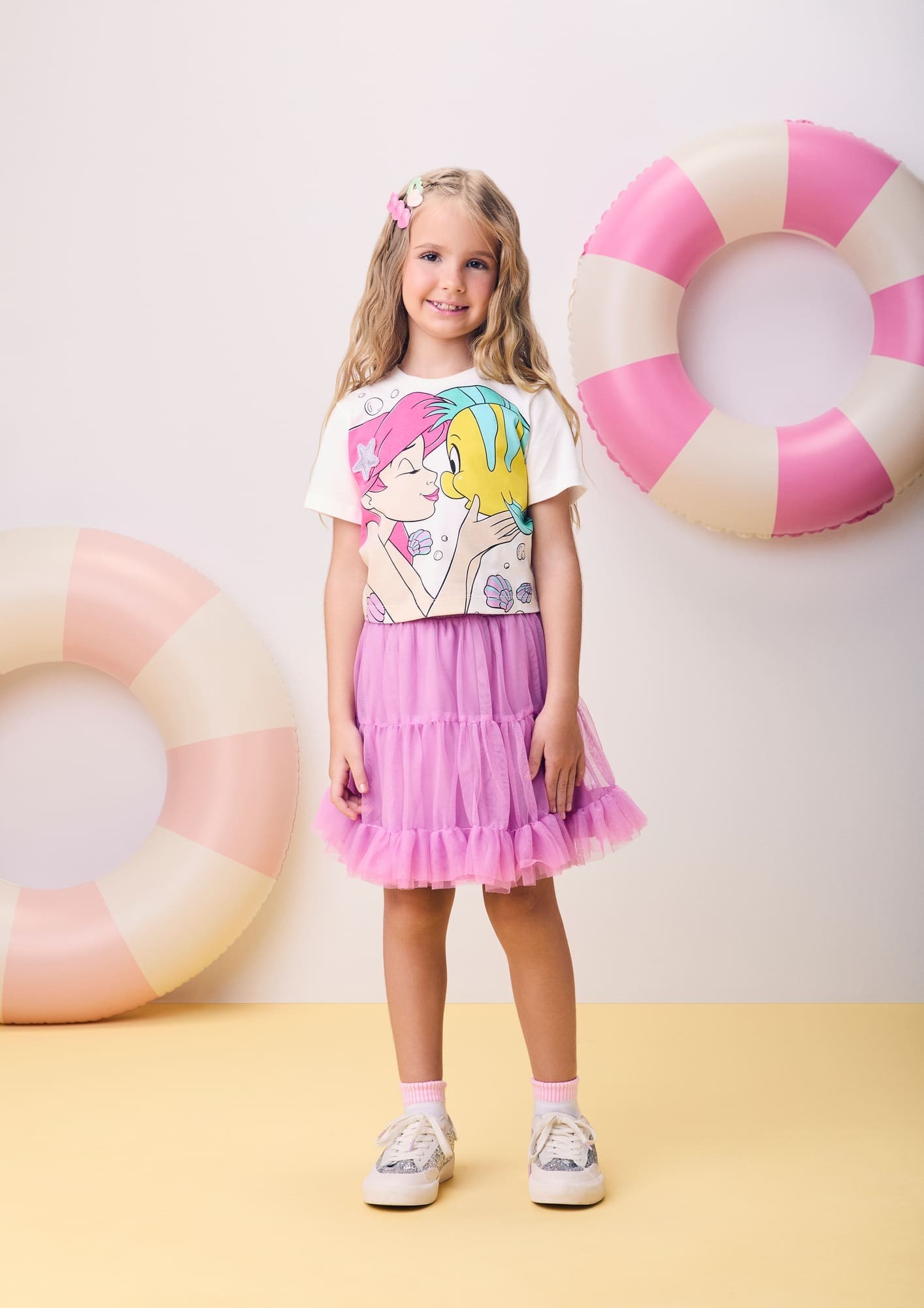 Blusa Infantil Momi Verão Branca Pequena Sereia Disney