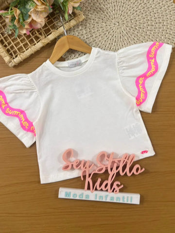 Blusa Infantil Menina Momi Branca Ondas Neon