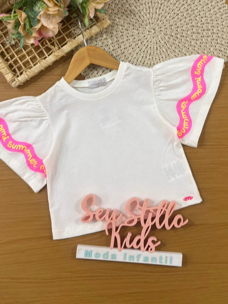 Blusa Infantil Menina Momi Branca Ondas Neon