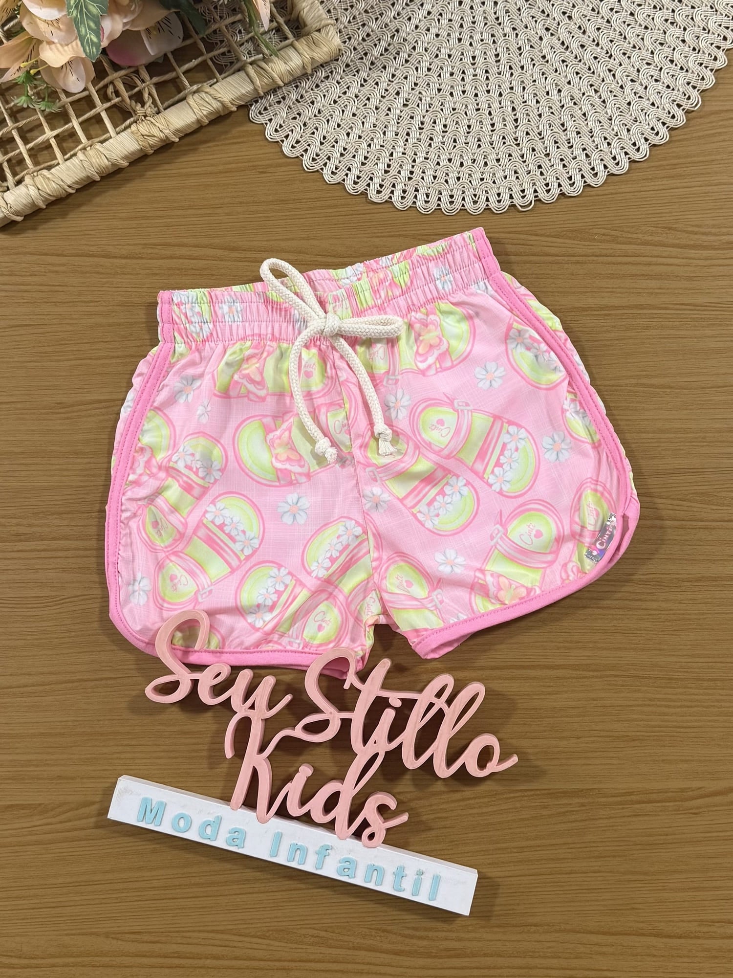 Shorts Infantil Cinti Verão Rosa Florzinha