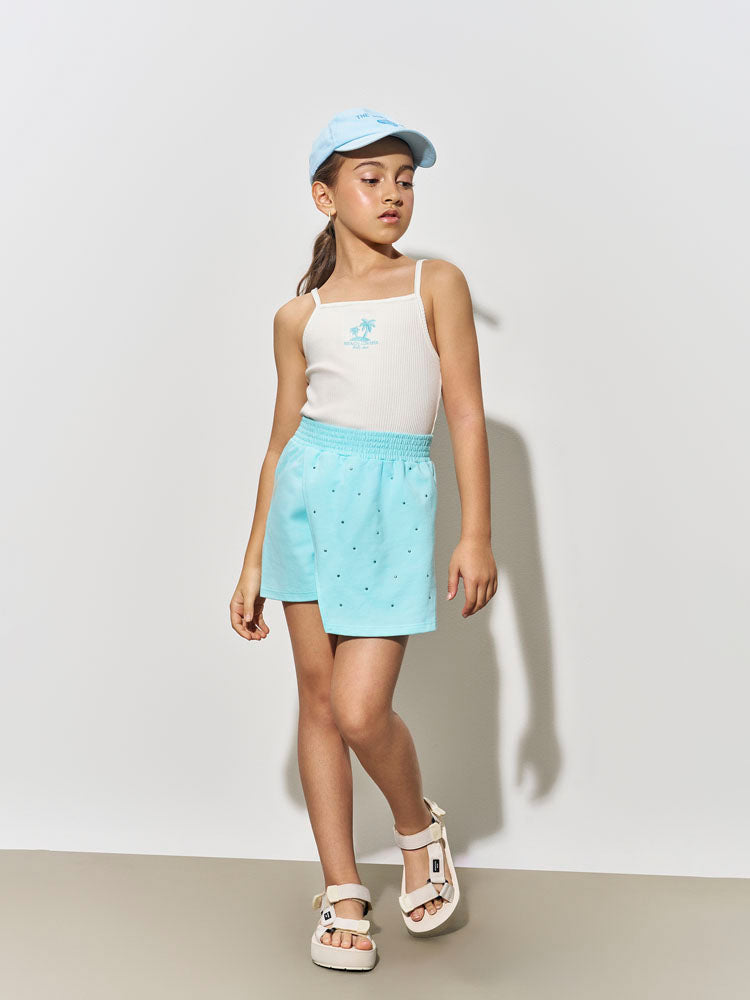 Conjunto Infantil Belime Verão com Shorts Saia Azul e Regata Branca Beach Lovers