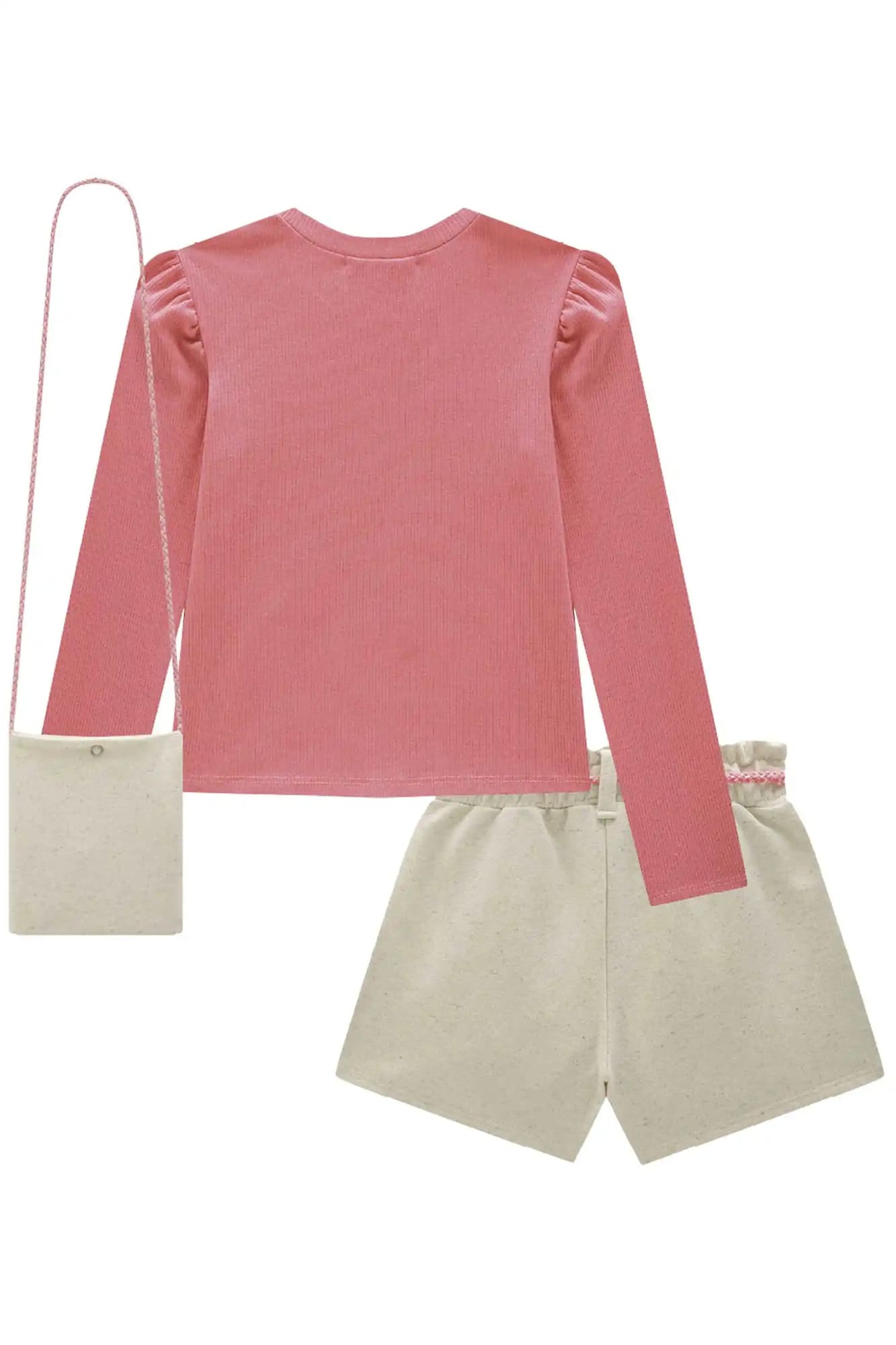 Conjunto Infantil Kukiê Inverno Short Saia e Blusa Rosa Brilhos com Bolsinha
