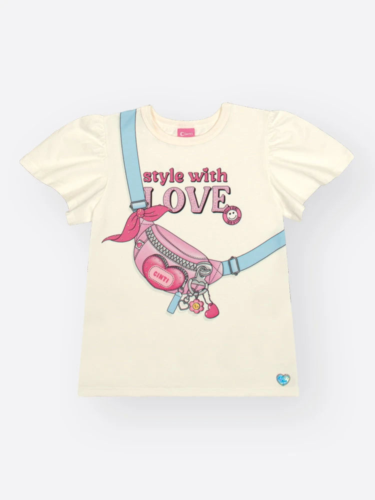 Conjunto Infantil Menina com Calça Legging Colorido e Blusa Bolsinha 3D Love