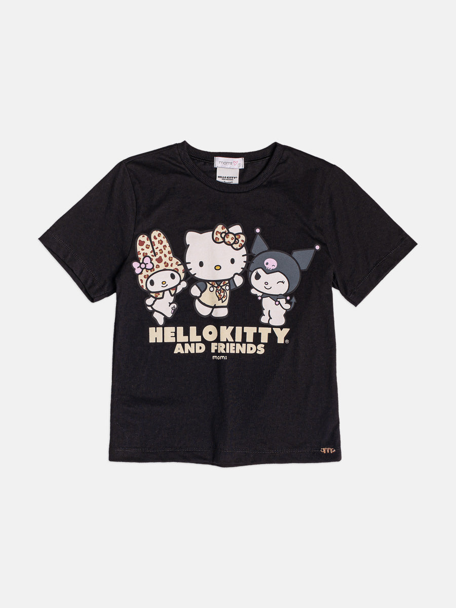 Blusa Infantil Momi Inverno Manga Curta Preta Hello Kitty Amigos