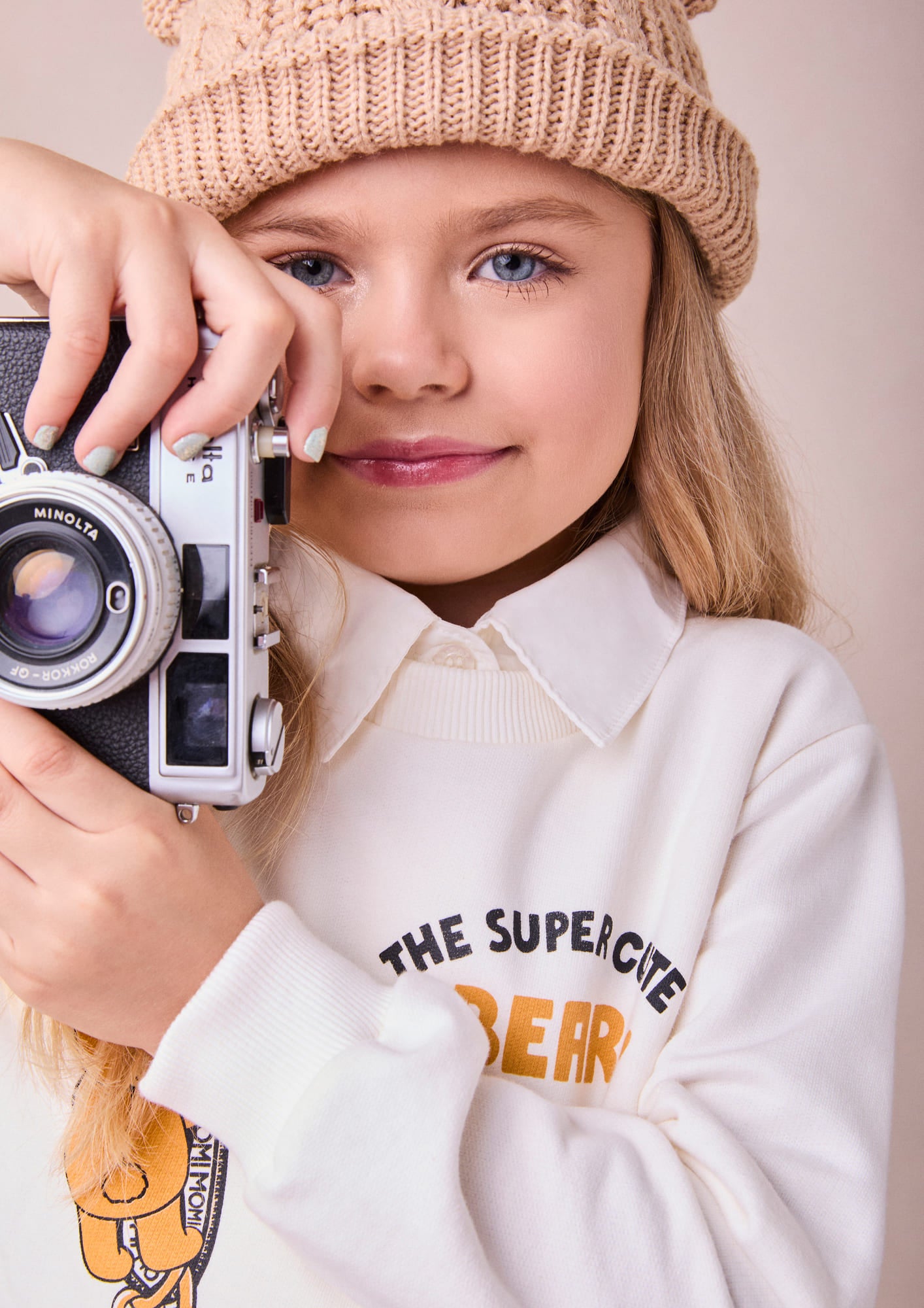 Conjunto Infantil Momi Inverno com Calça Prata e Moletom sem Flanela Branco Cute Bear