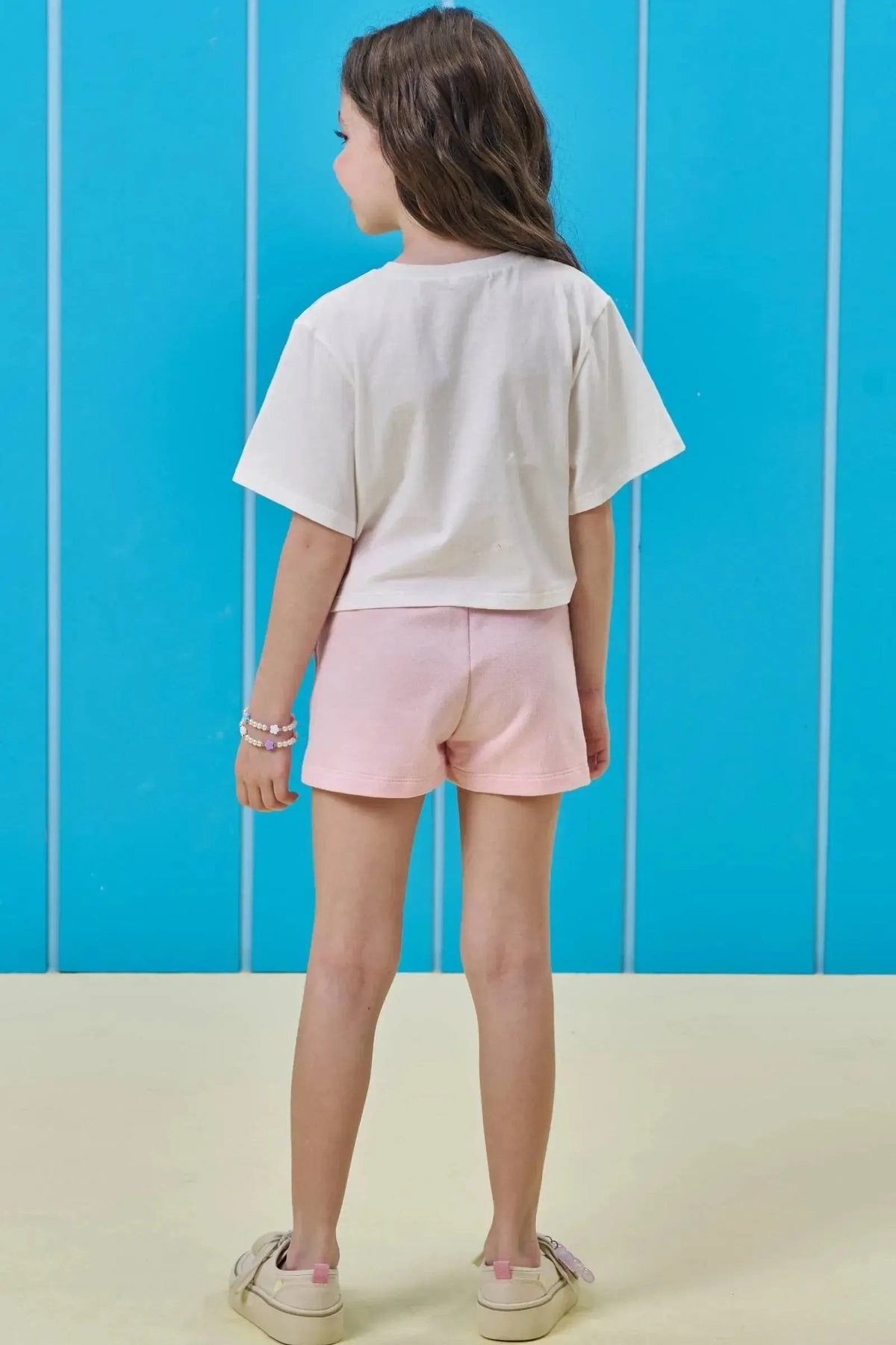 Conjunto Infantil Menina Kukiê com Shorts Rosa e Blusa Branca Mermaid