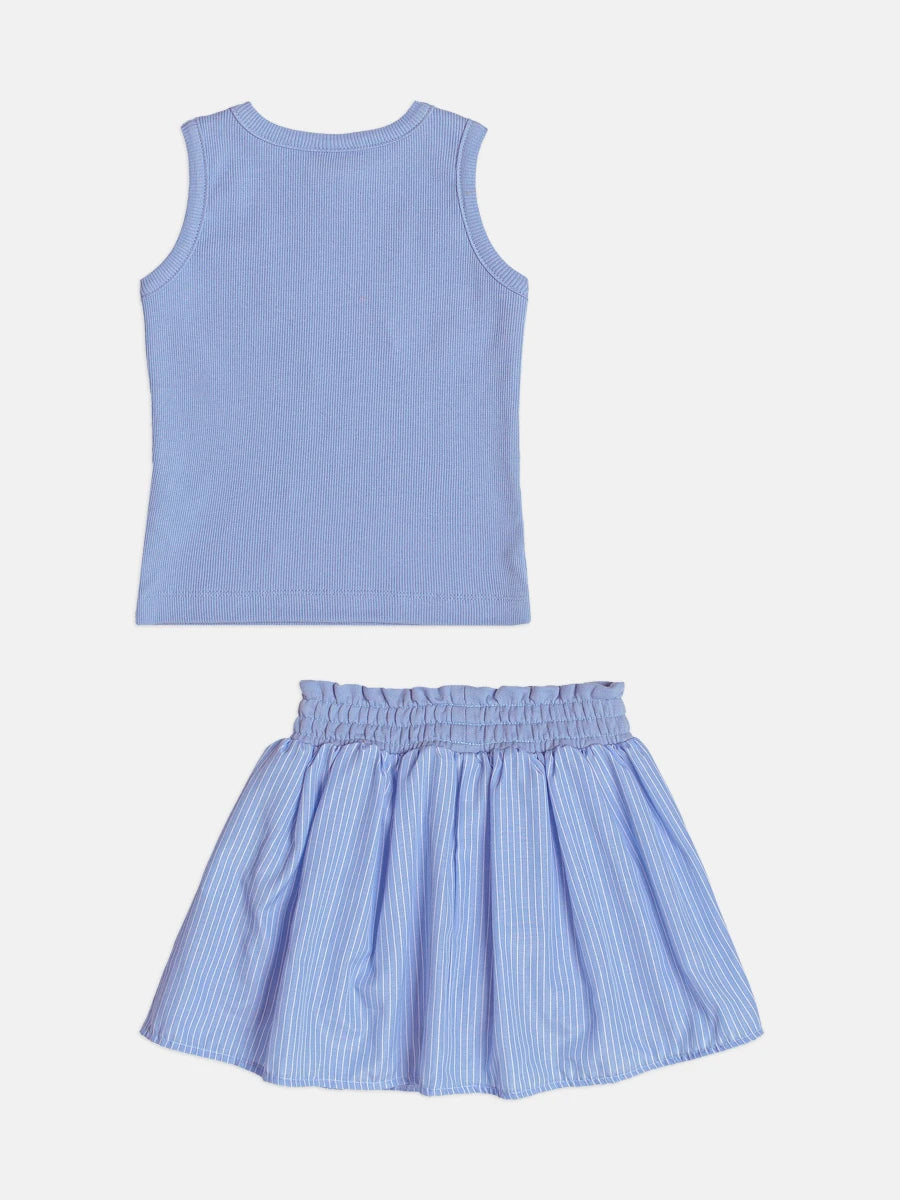 Conjunto Infantil Menina Momi com Saia e Regata Azul Let Flowers