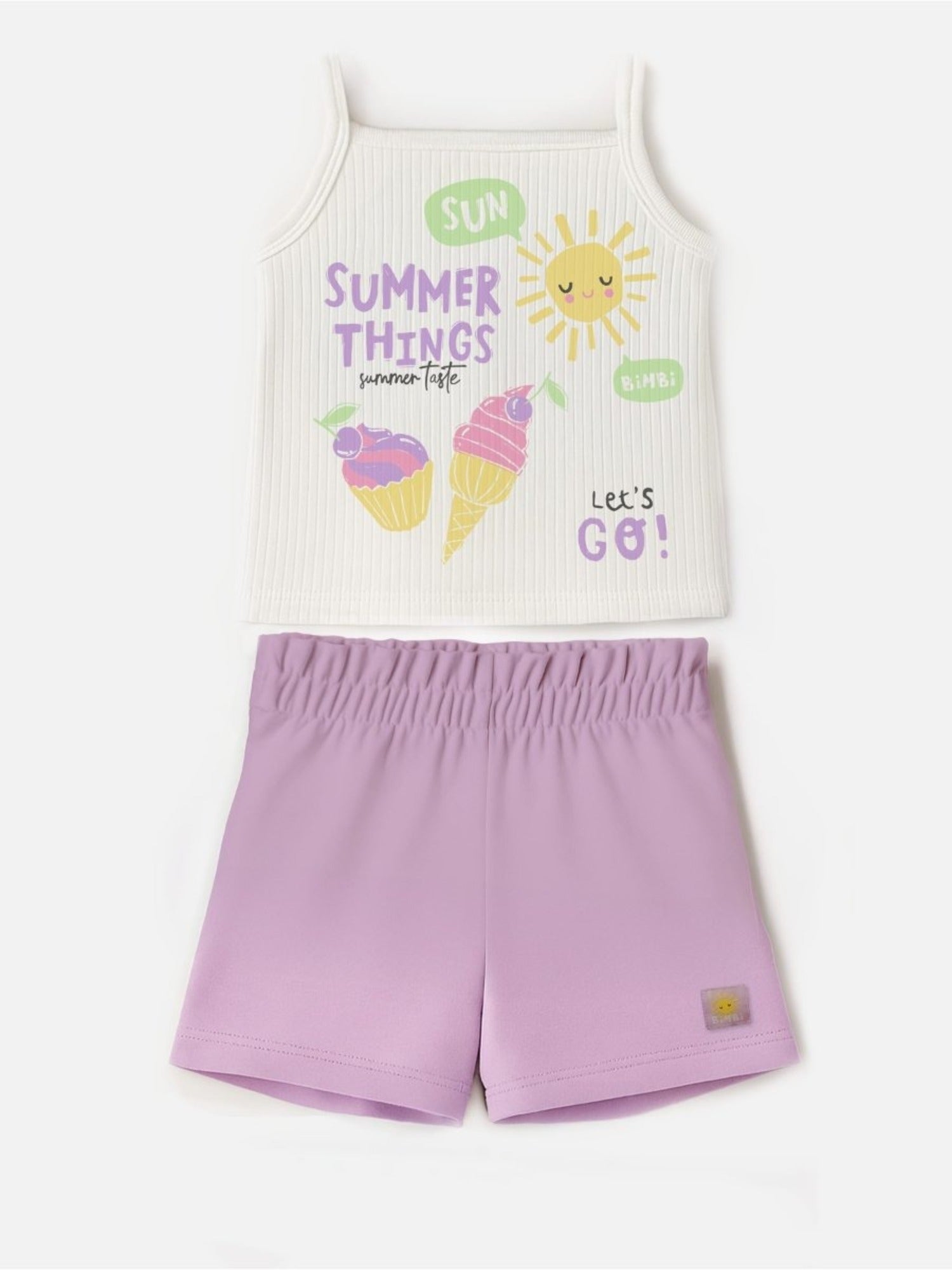 Conjunto Infantil Bimbi Verão com Short Roxo e Blusa Branca Sabor Verão