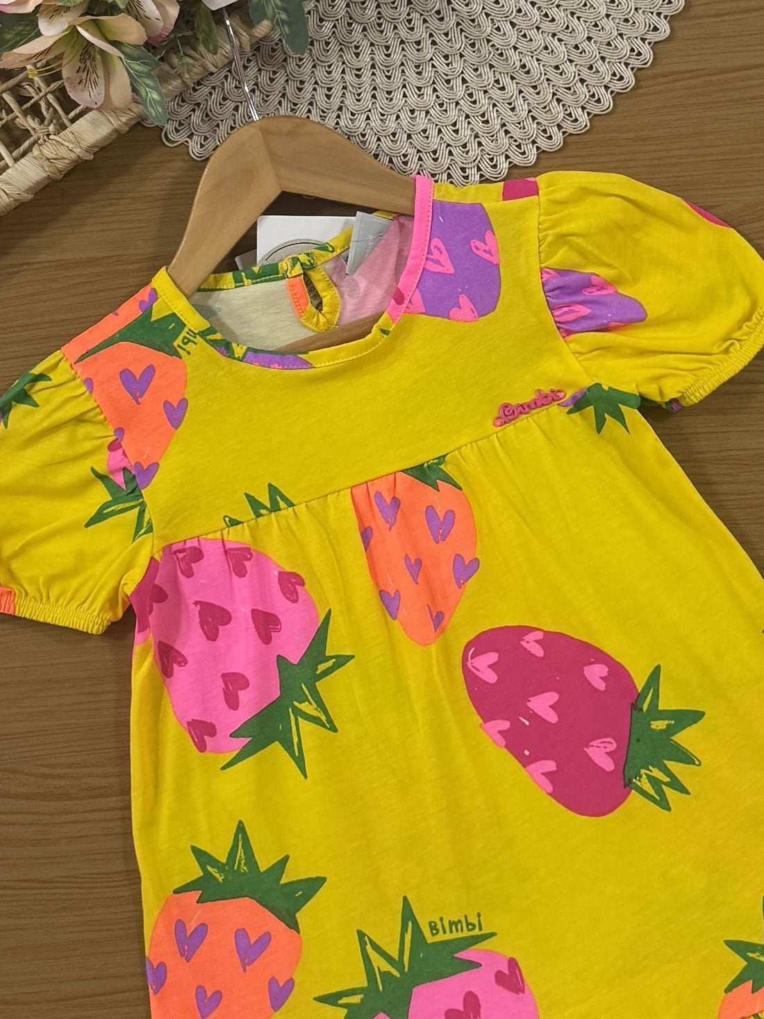 Vestido Infantil Bimbi Verão Amarelo Moranguinho
