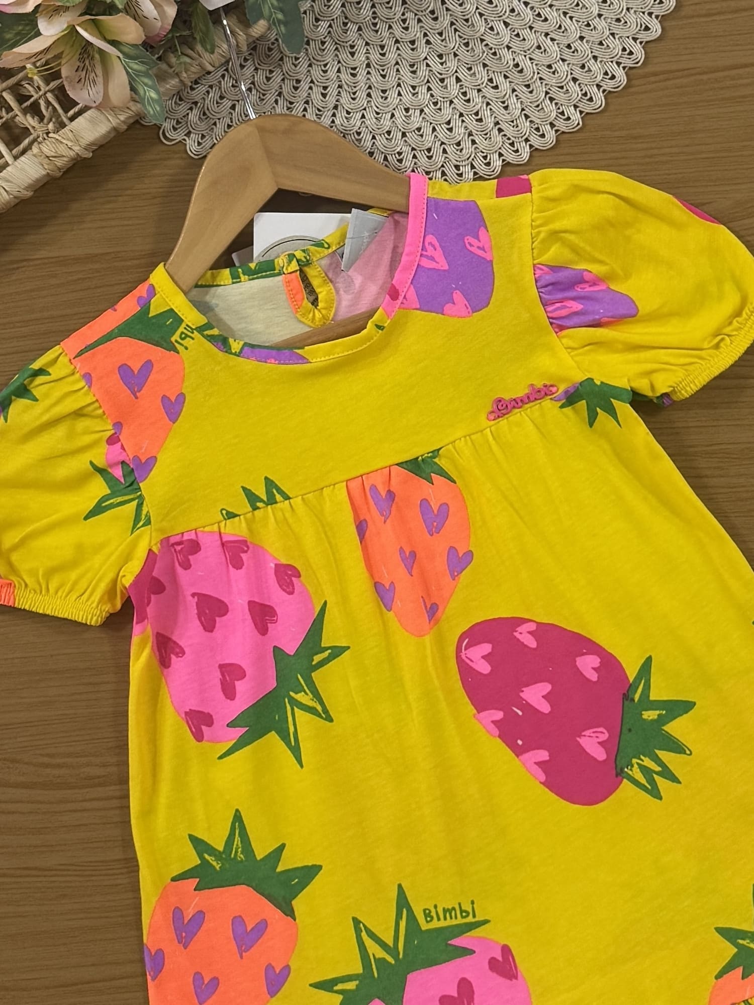 Vestido Infantil Bimbi Verão Amarelo Moranguinho