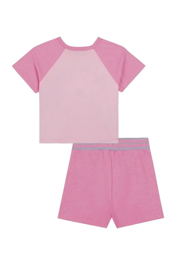 Conjunto Infantil Kukiê Verão com Shorts Saia e Blusa Rosa Unicórnio