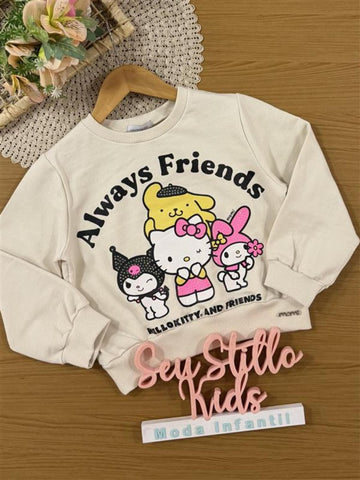Moletom Infantil Momi Inverno Sem Flanela Bege Hello Kitty com Strass