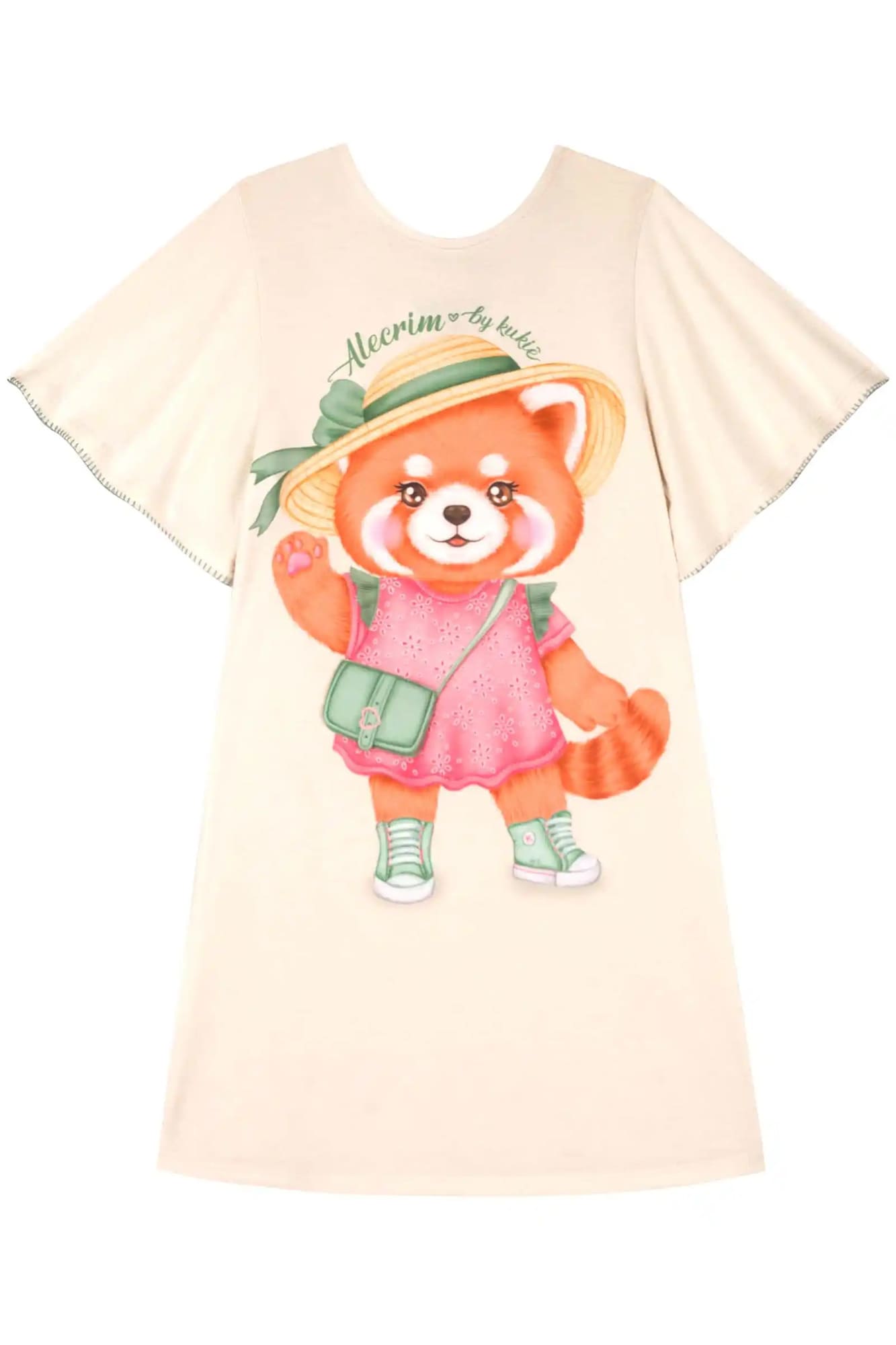 Vestido Infantil Kukiê Verão Bege Pandinha Vermelho