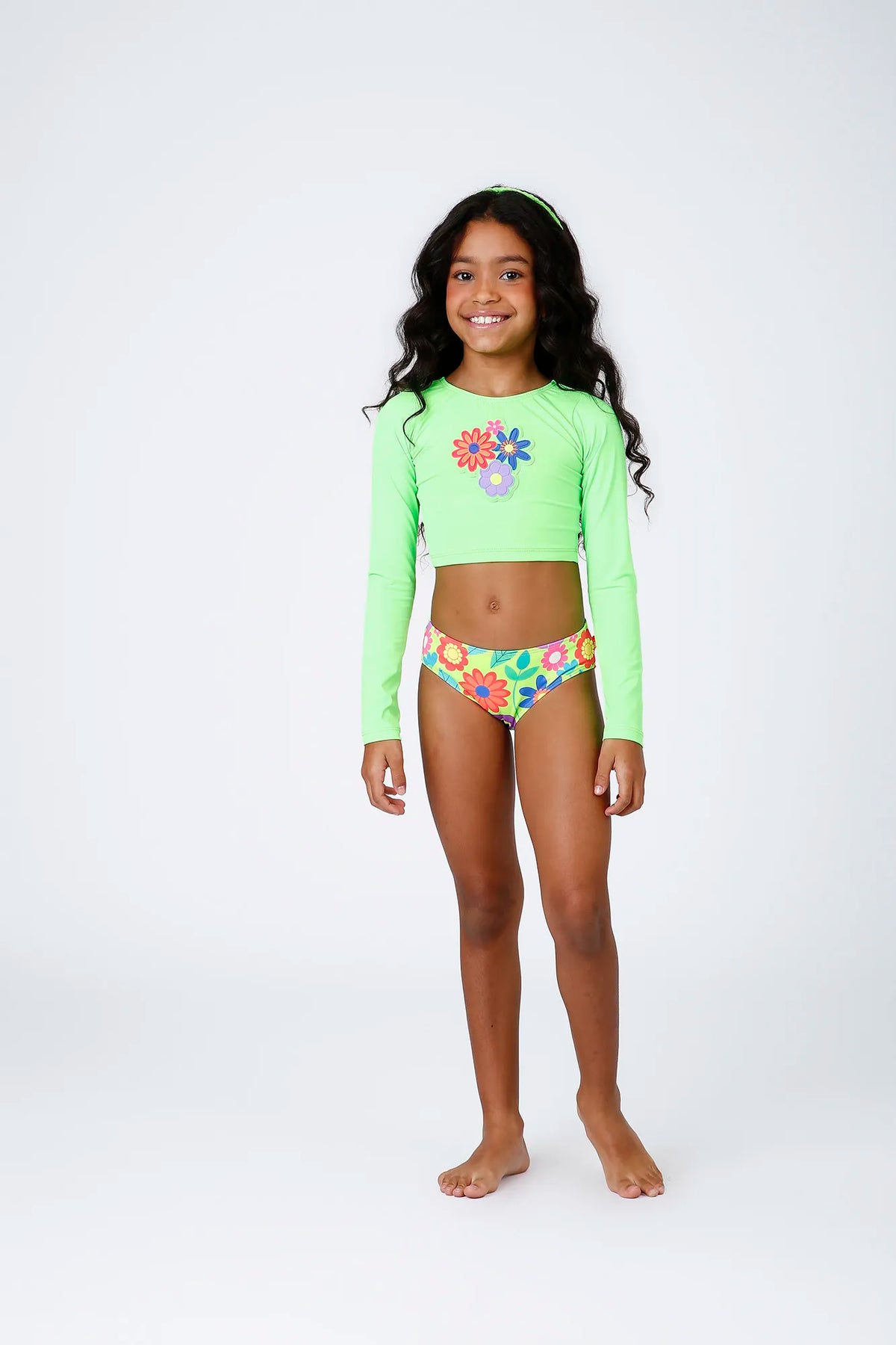 Biquíni Infantil Siri Kids Cropped Manga Magali Jardim Verde 43146