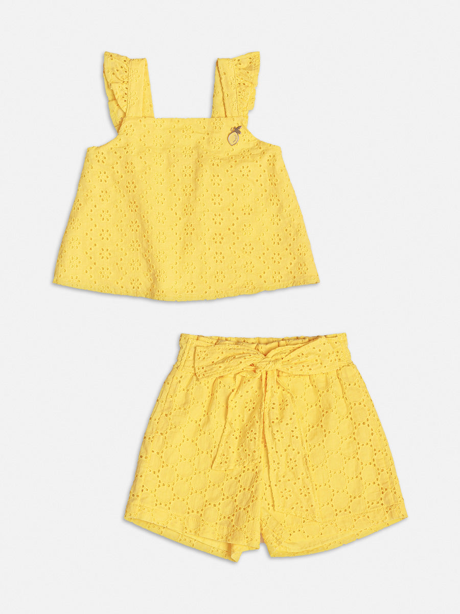 Conjunto infantil Momi Verão Shorts e Blusa Amarela Laise
