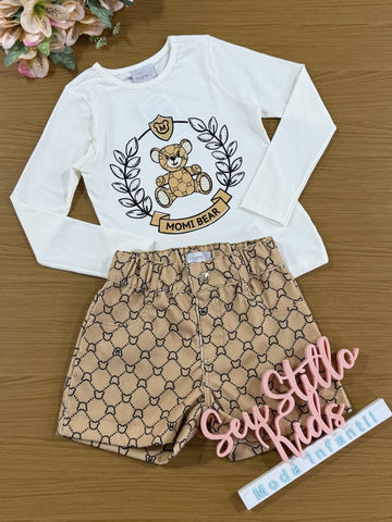Conjunto infantil Momi Inverno Shorts e Blusa Manga Longa Urso