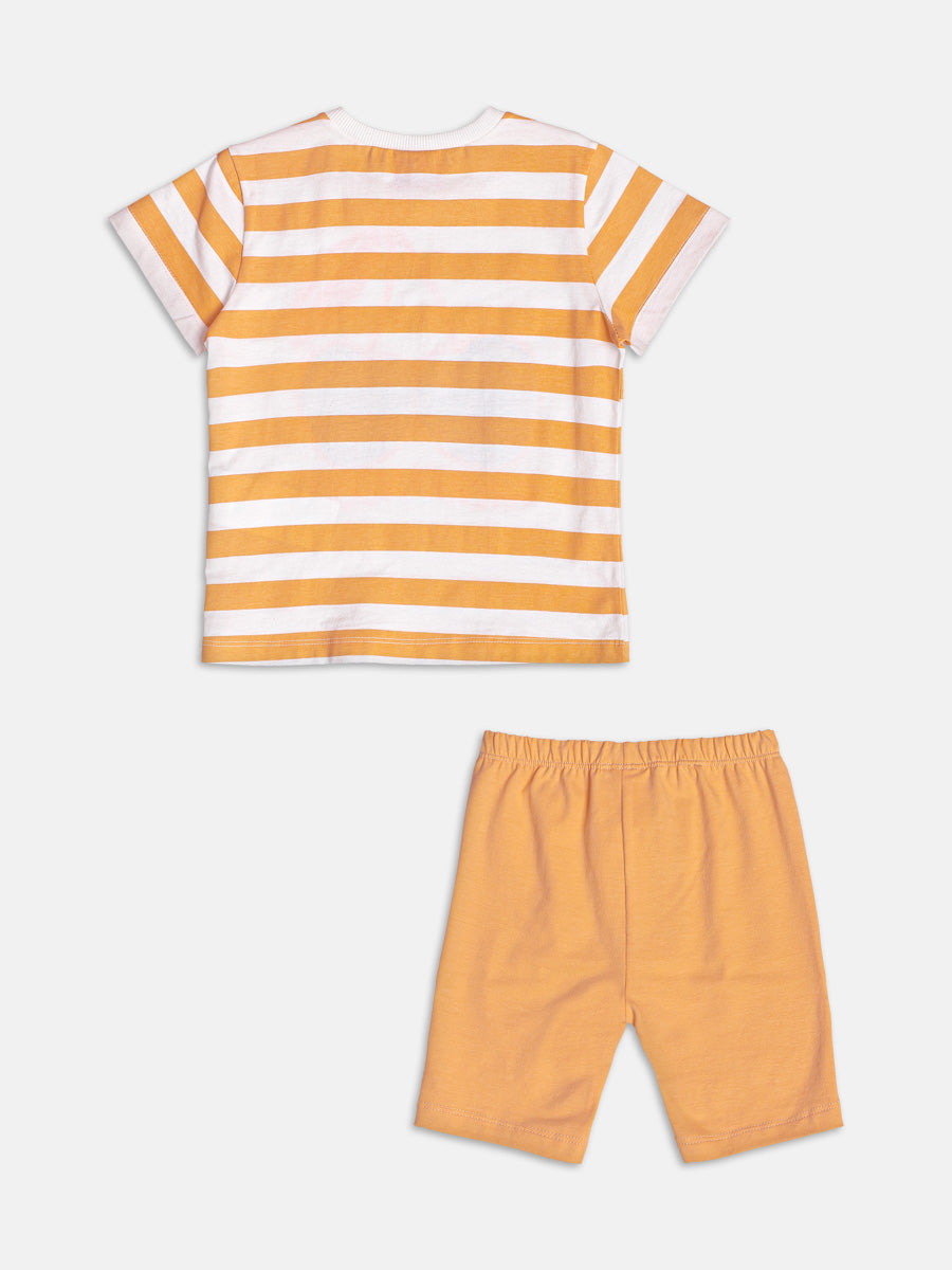 Conjunto Infantil Momi Verão com Shorts Ciclista e Blusa Laranja Listrada Cereja