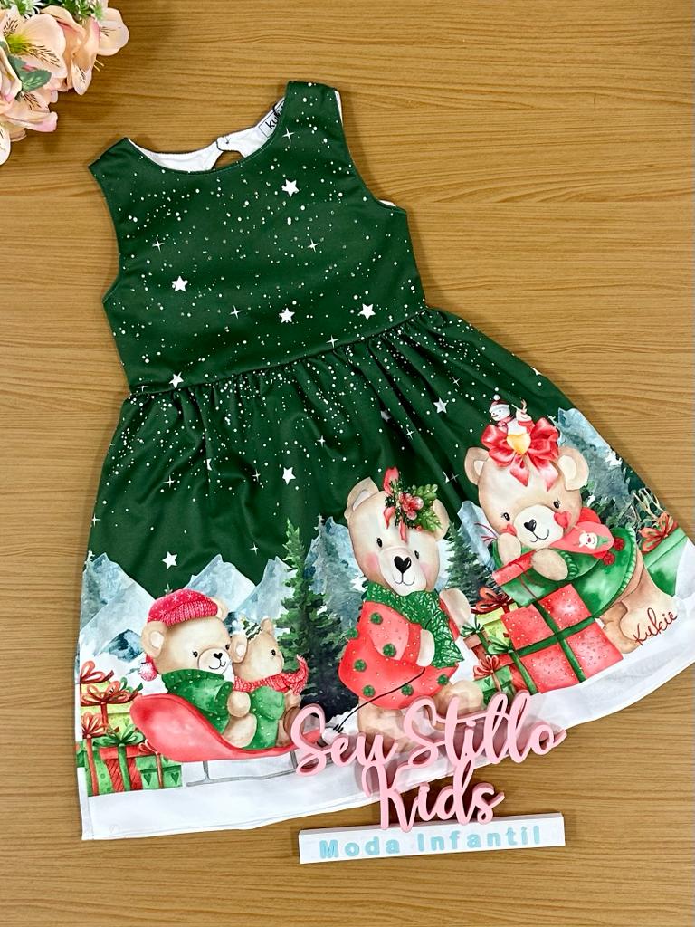 Vestido Infantil Kukie Verão Verde Natalino