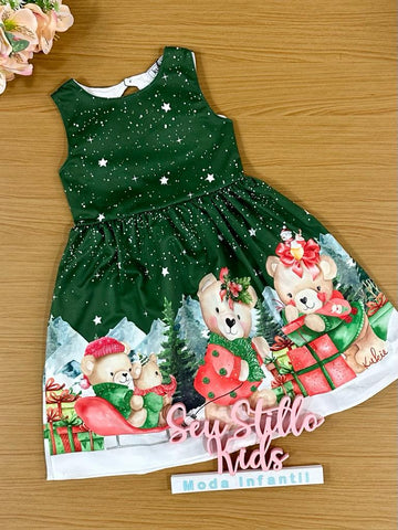 Vestido Infantil Kukie Verão Verde Natalino