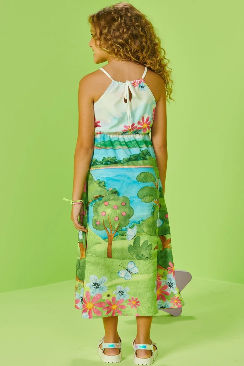 Vestido Longo Infantil Kukie Verão Jardim Encantado
