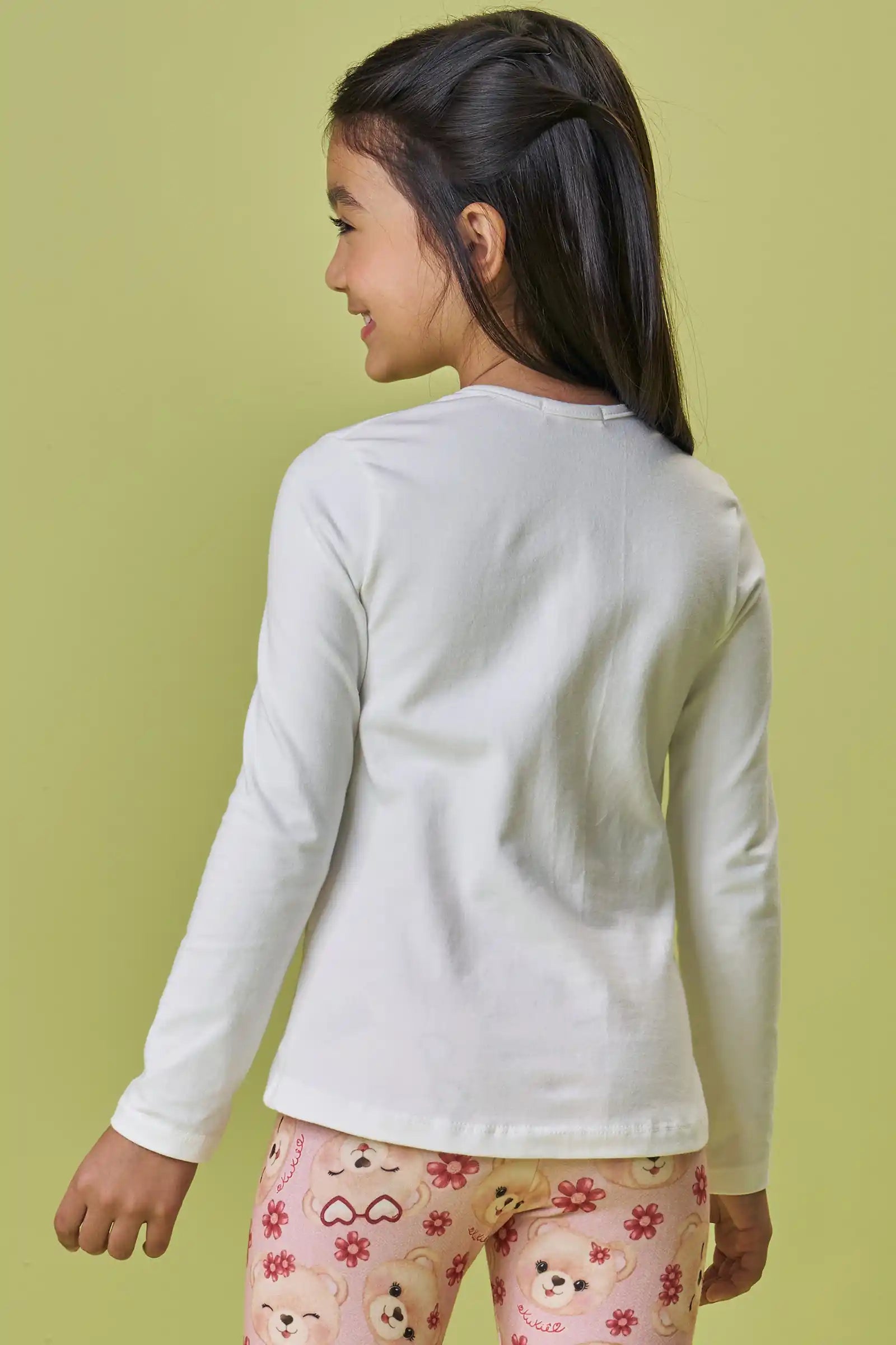 Blusa Infantil Kukiê Inverno Manga Longa Branca Ursinhos Cerejinha