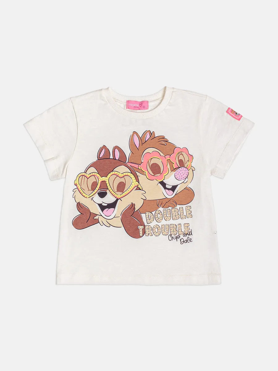Blusa Infantil Menina Momi Branca Tico e Teco Strass Disney