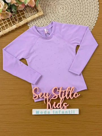 Blusa Infantil Menina Kukiê com Proteção UV Lilás Strass