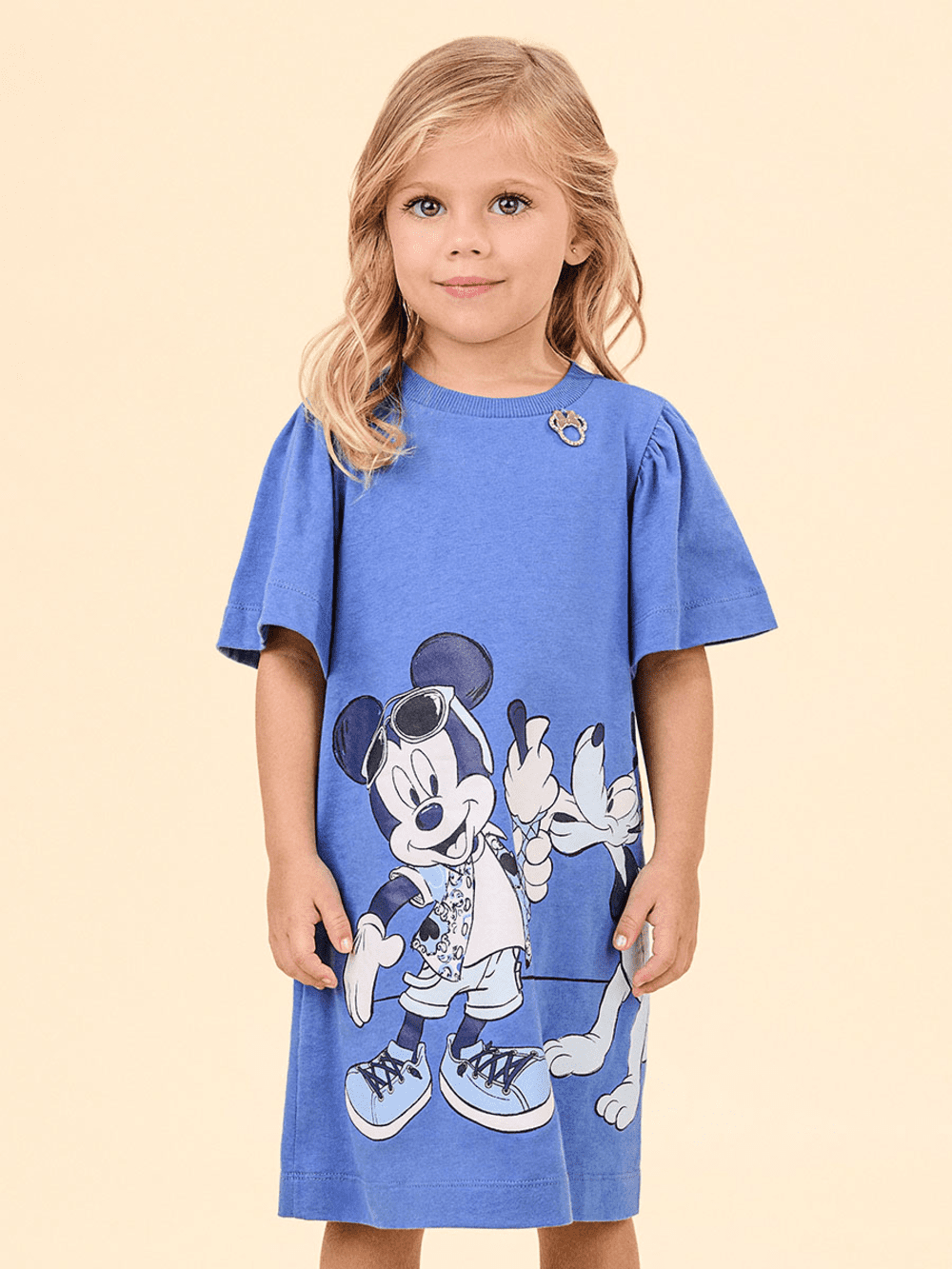 Vestido Infantil Animê Azul Verão Mickey e Amigos Disney