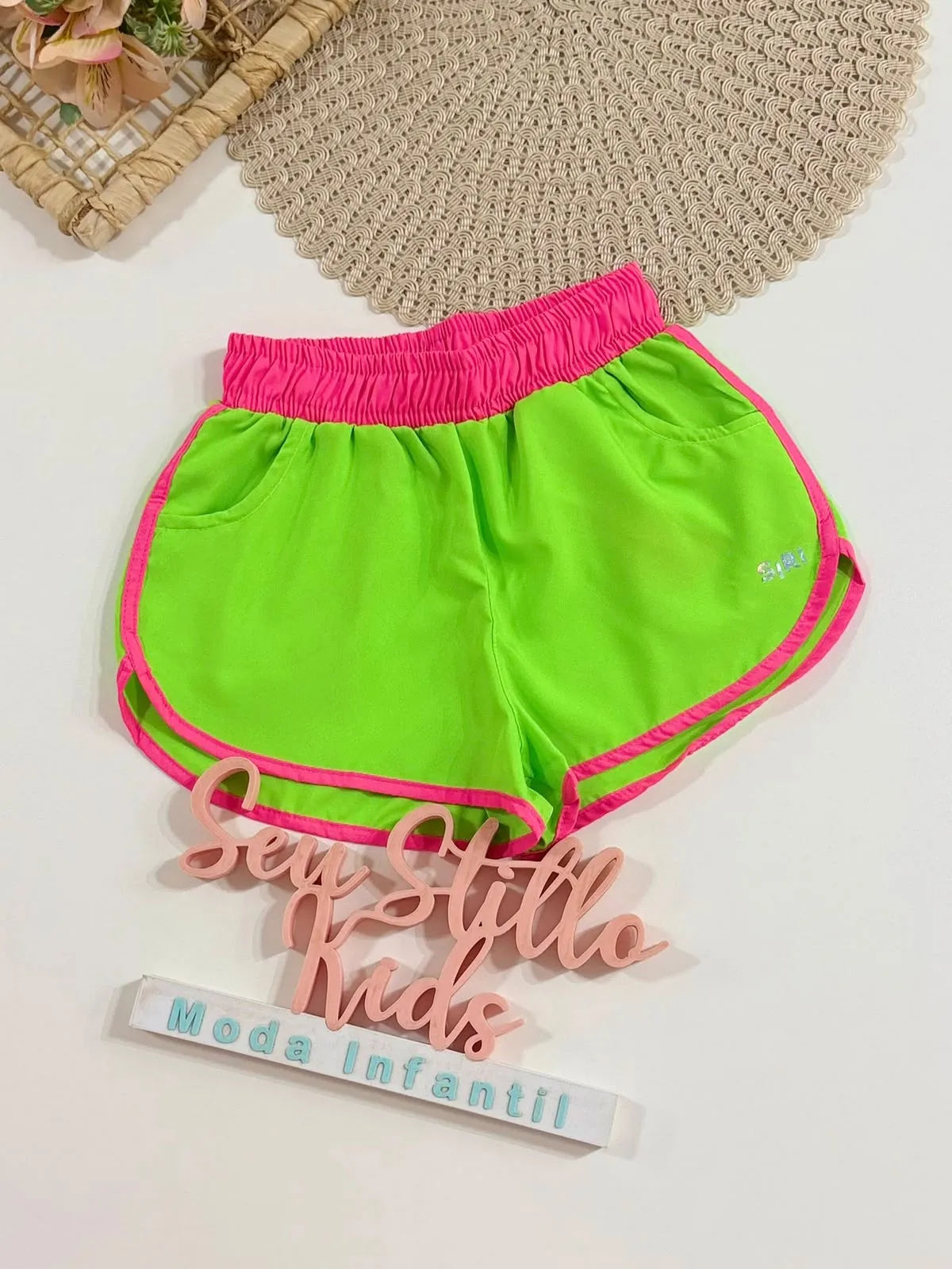 Shorts Infantil Siri Kids Nylon Leticia Verde Fluor 43063