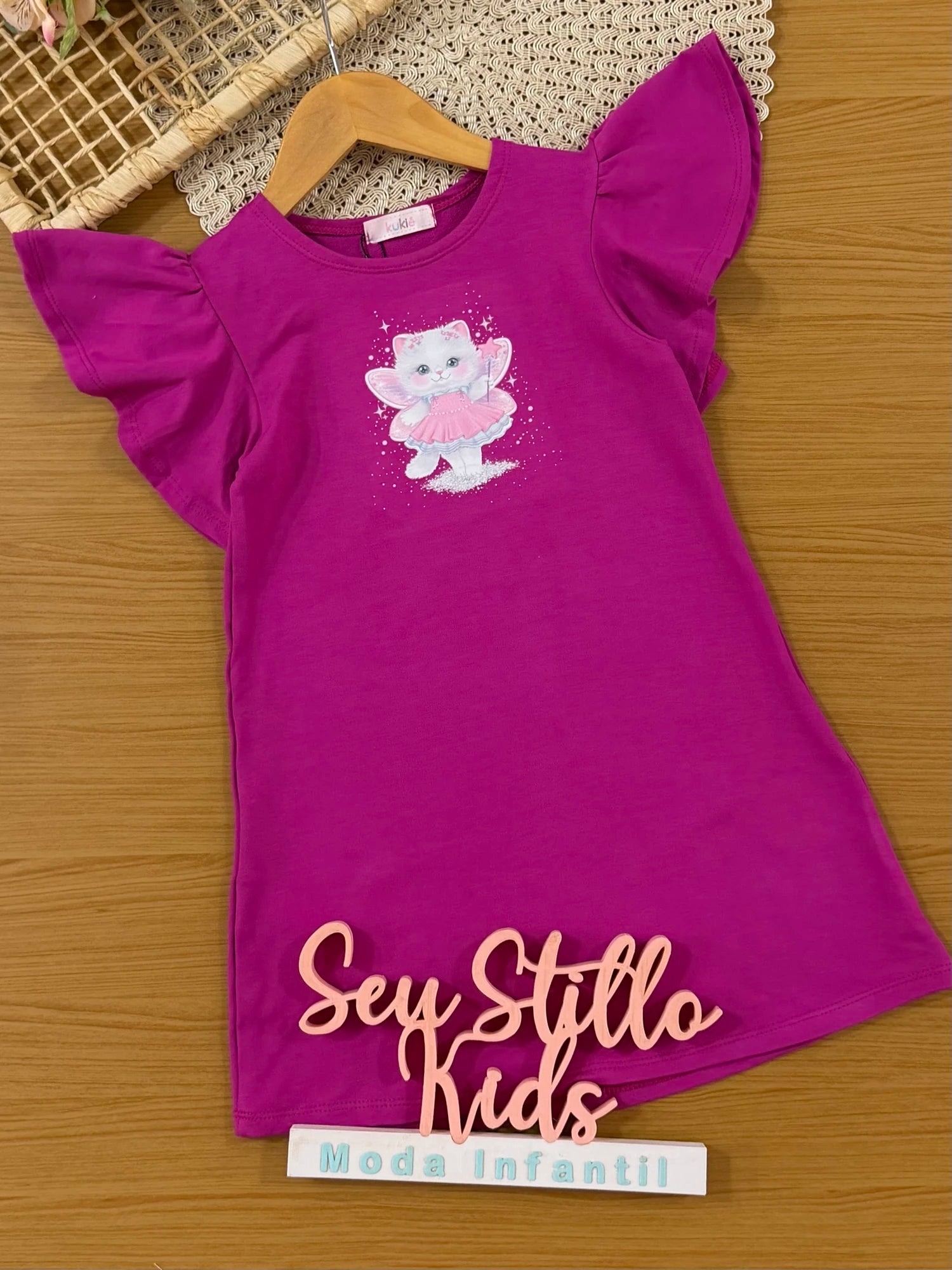 Vestido Infantil Kukiê Roxo Gatinha Fadinha