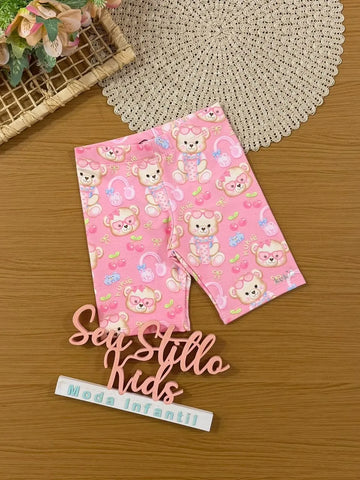 Shorts Ciclista Infantil Menina Kukiê Rosa Ursinha Cereja
