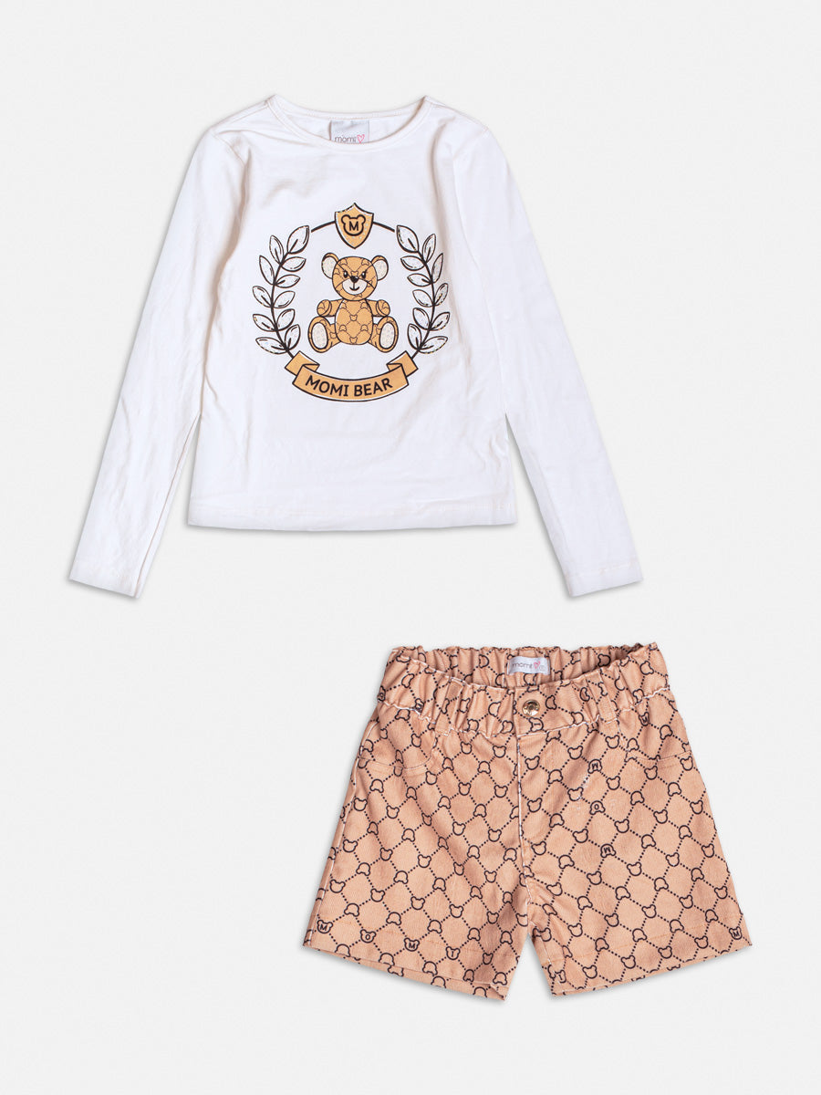Conjunto infantil Momi Inverno Shorts e Blusa Manga Longa Urso