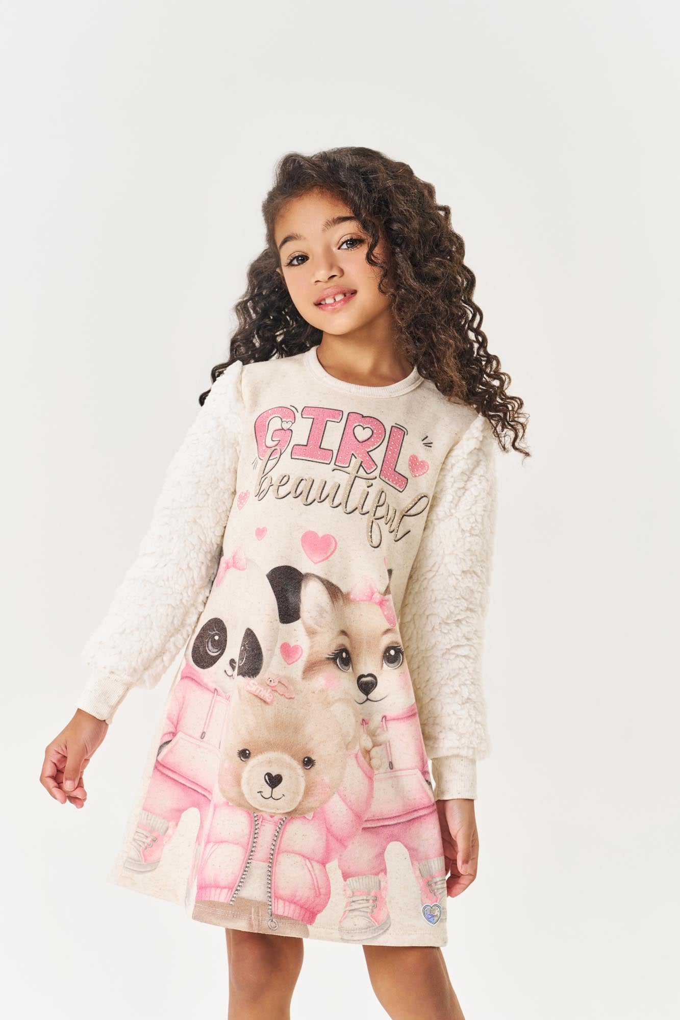 Vestido Infantil Cinti Inverno Off White Bichinhos Beautiful