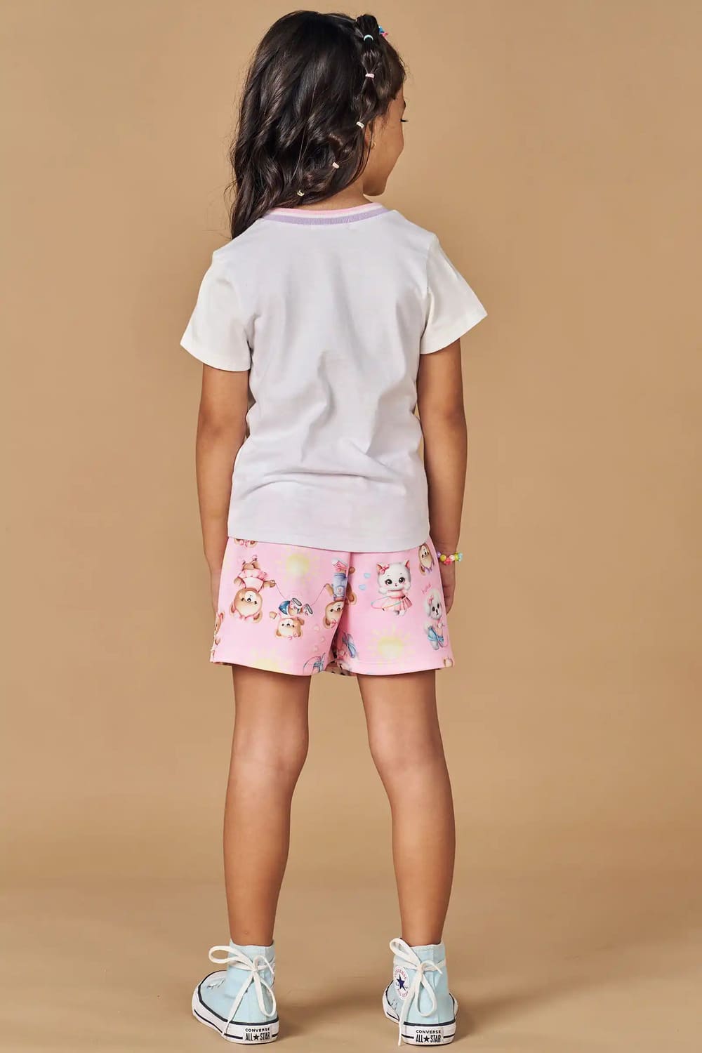 Conjunto Infantil Kukie Verão Shorts Saia e Blusa Gatinha