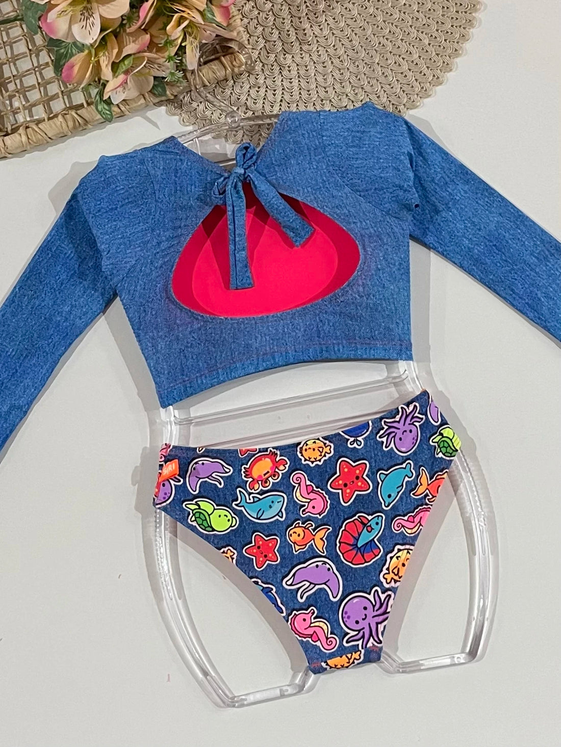 Biquíni Infantil Siri Kids Cropped Manga Magali Sea Jeans 43146