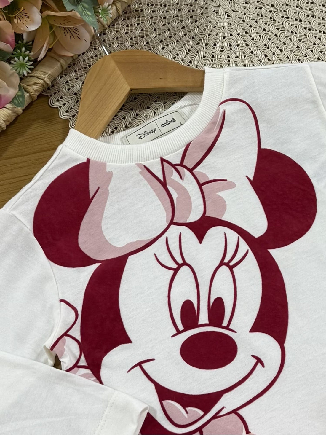 Blusa Infantil Animê Inverno Manga Longa Branca Minnie Disney