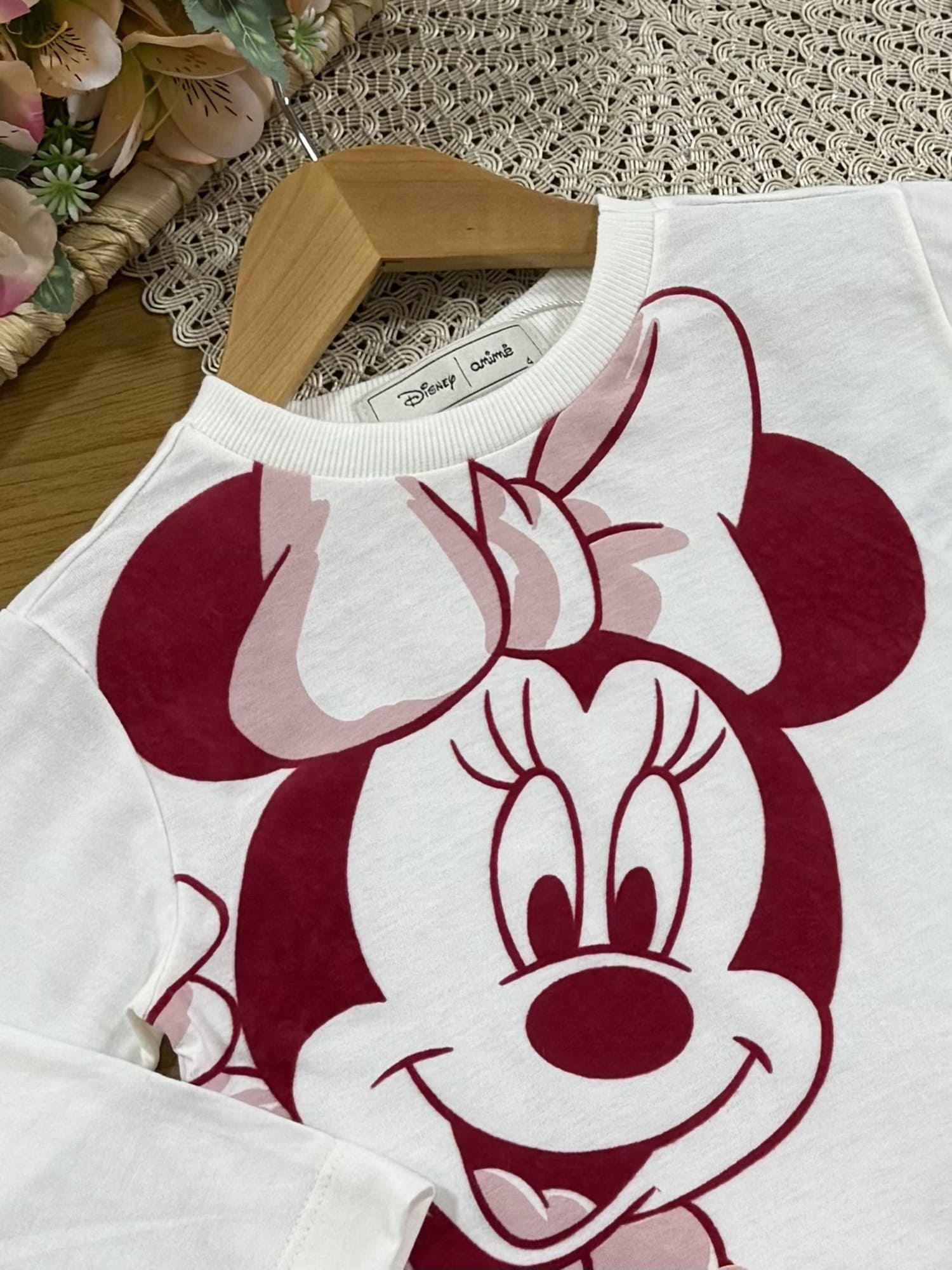 Blusa Infantil Animê Inverno Manga Longa Branca Minnie Disney
