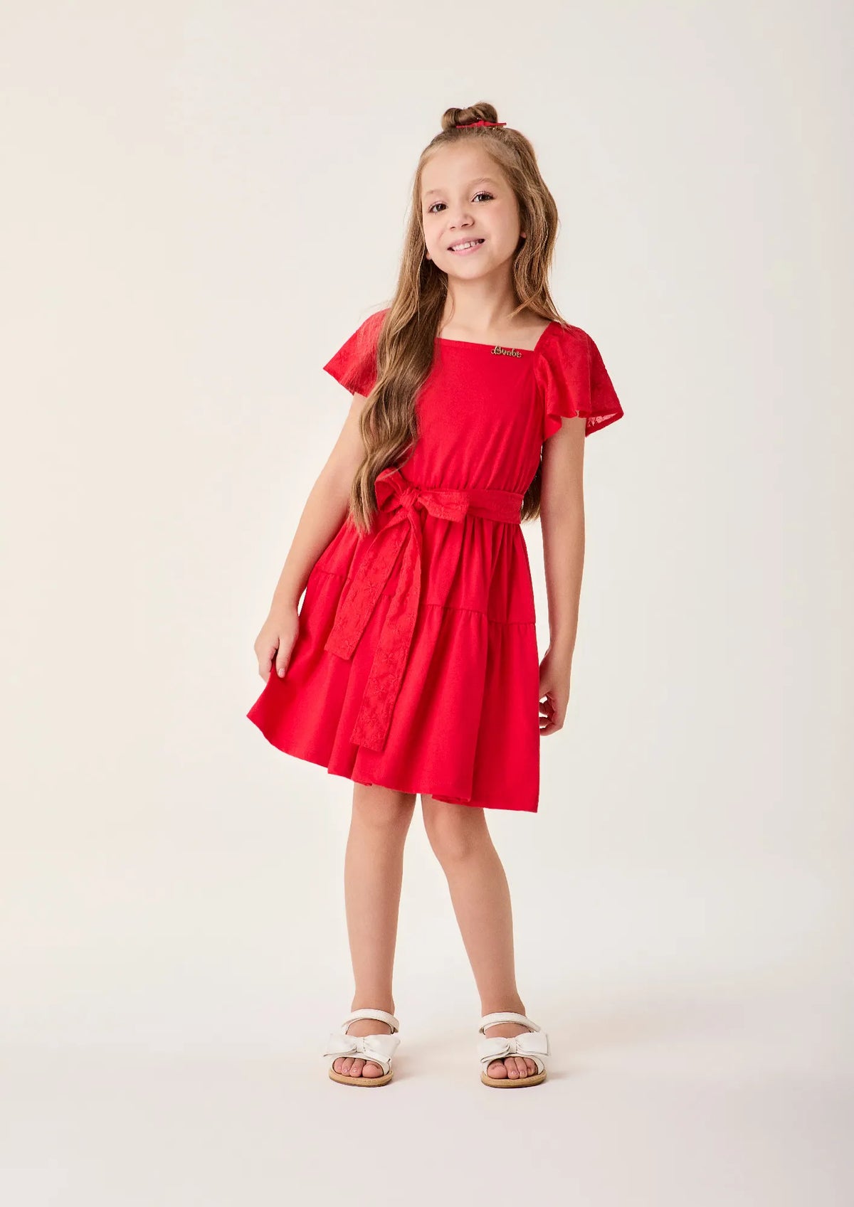 Vestido Infantil Bimbi Vermelho Lacinho