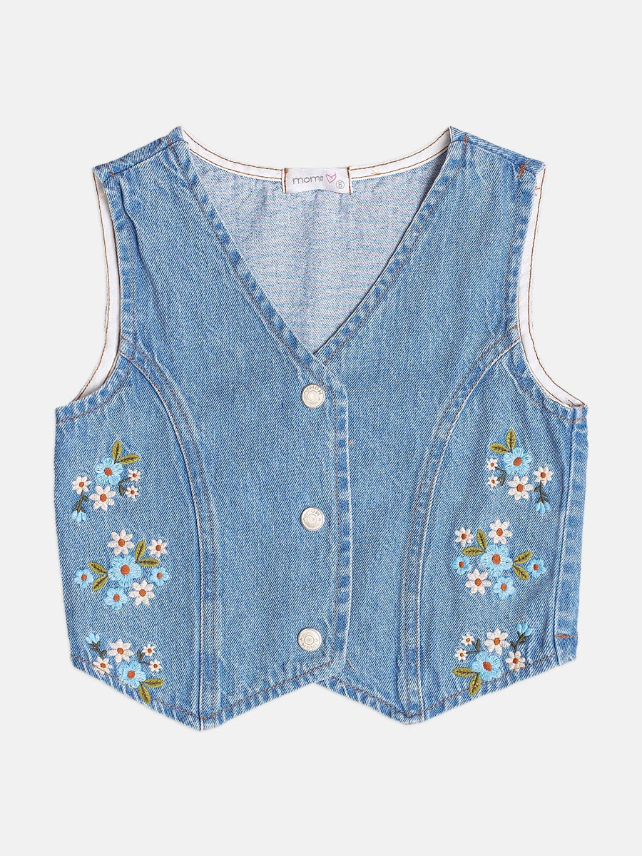 Colete Infantil Momi Inverno Jeans Florzinhas