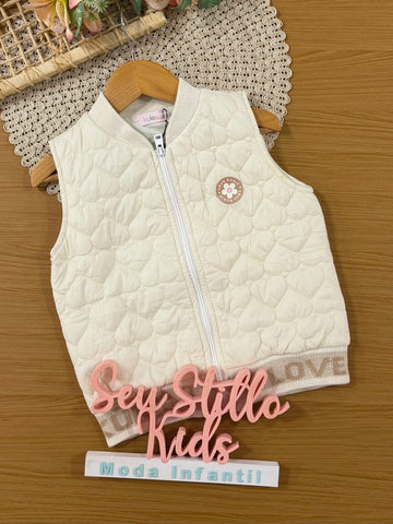 Colete Infantil Kukiê Inverno Puffer Off White Corações