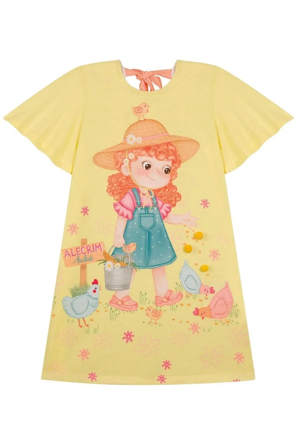 Vestido Infantil Kukiê Verão Amarelo Menina Jardineira