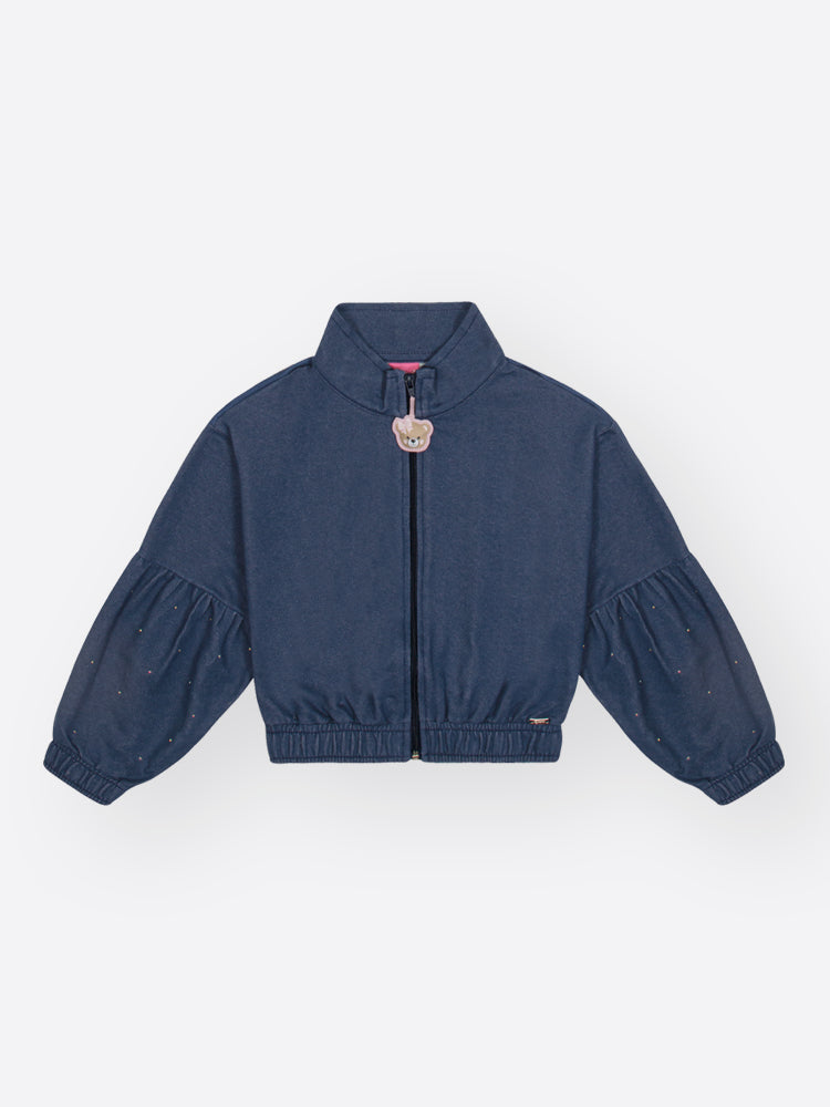 Conjunto Infantil Cinti Inverno com Shorts-Saia e Jaqueta Azul Marinho Ursinha Brilhos