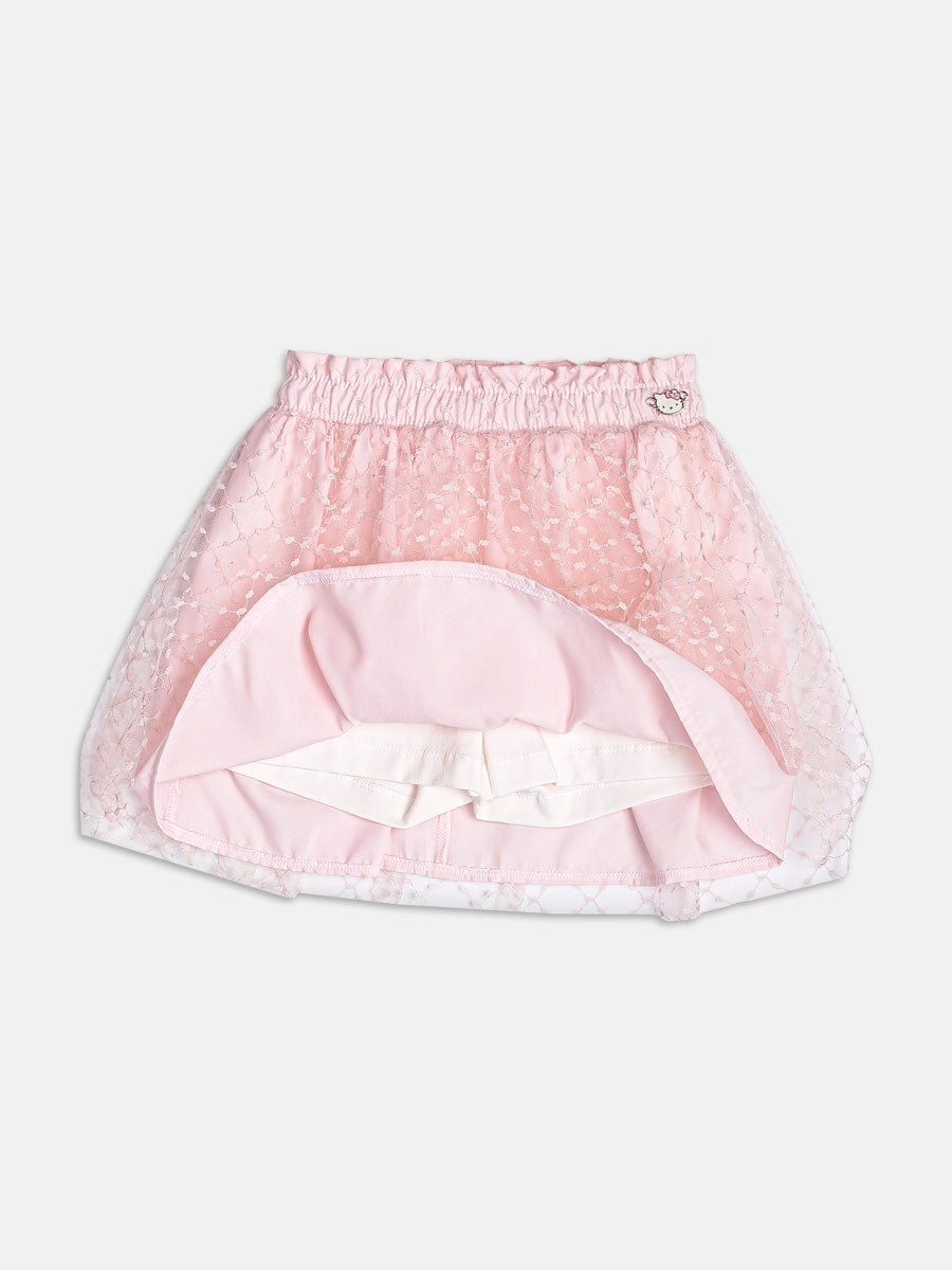 Conjunto Infantil Momi Verão, Saia Rosa e Blusa Branca Hello Kitty com Strass