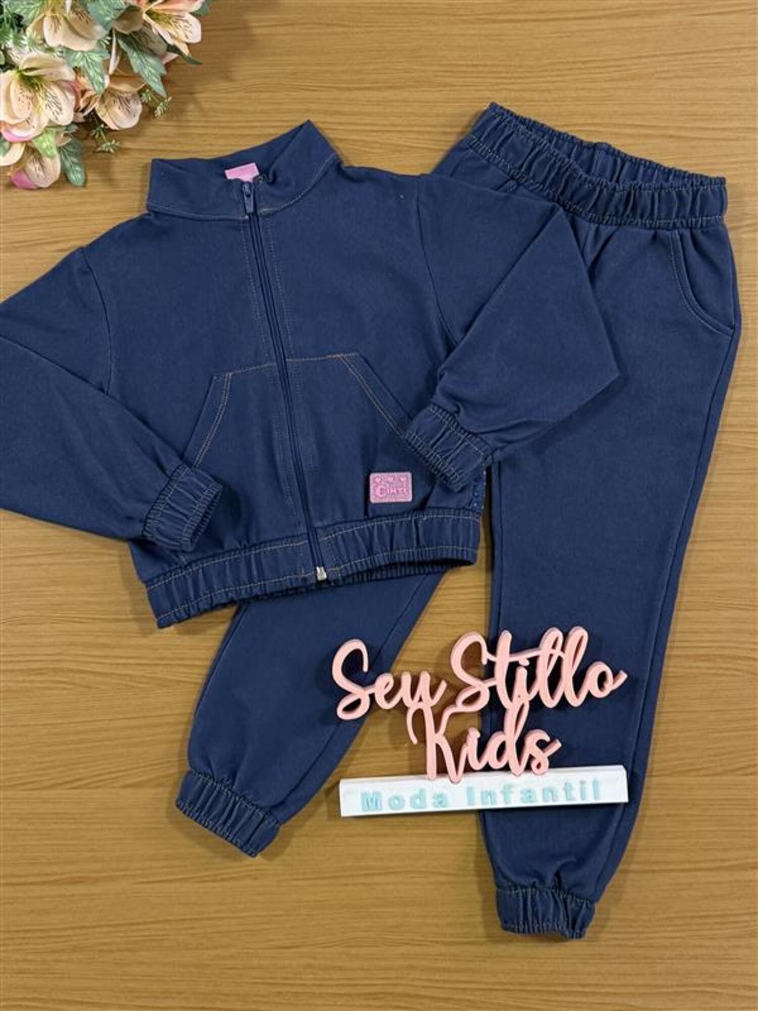Conjunto Infantil Cinti Inverno com Calça e Jaqueta Jeans Ursinhos