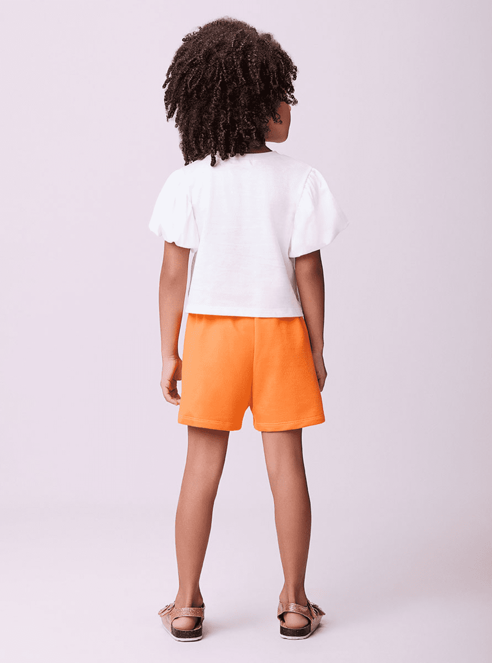 Conjunto Infantil Momi Verão Shorts Laranja e Blusa Cereja Doce