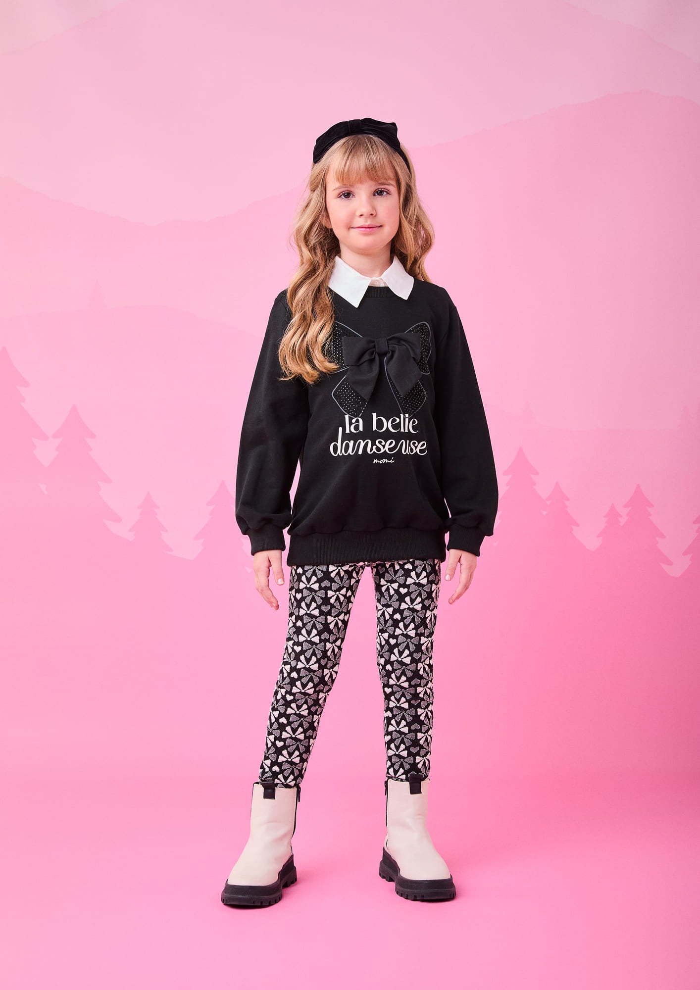 Conjunto Infantil Momi Inverno com Calça e Moletom sem Flanela Preto Lacinho