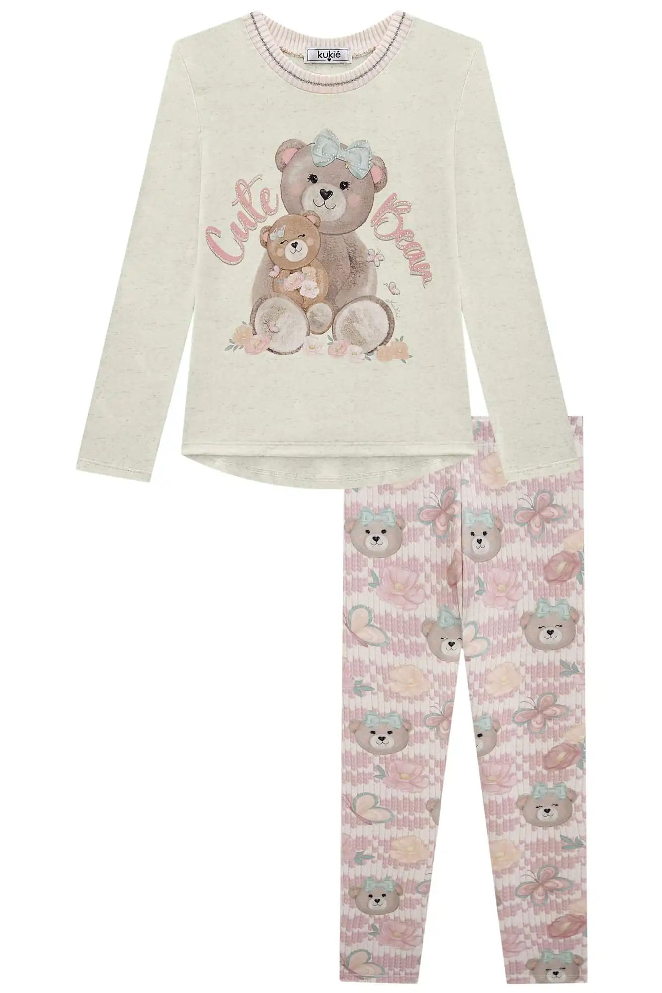 Conjunto Infantil Kukiê Inverno com Calça Legging e Blusa Manga Longa Ursinhas