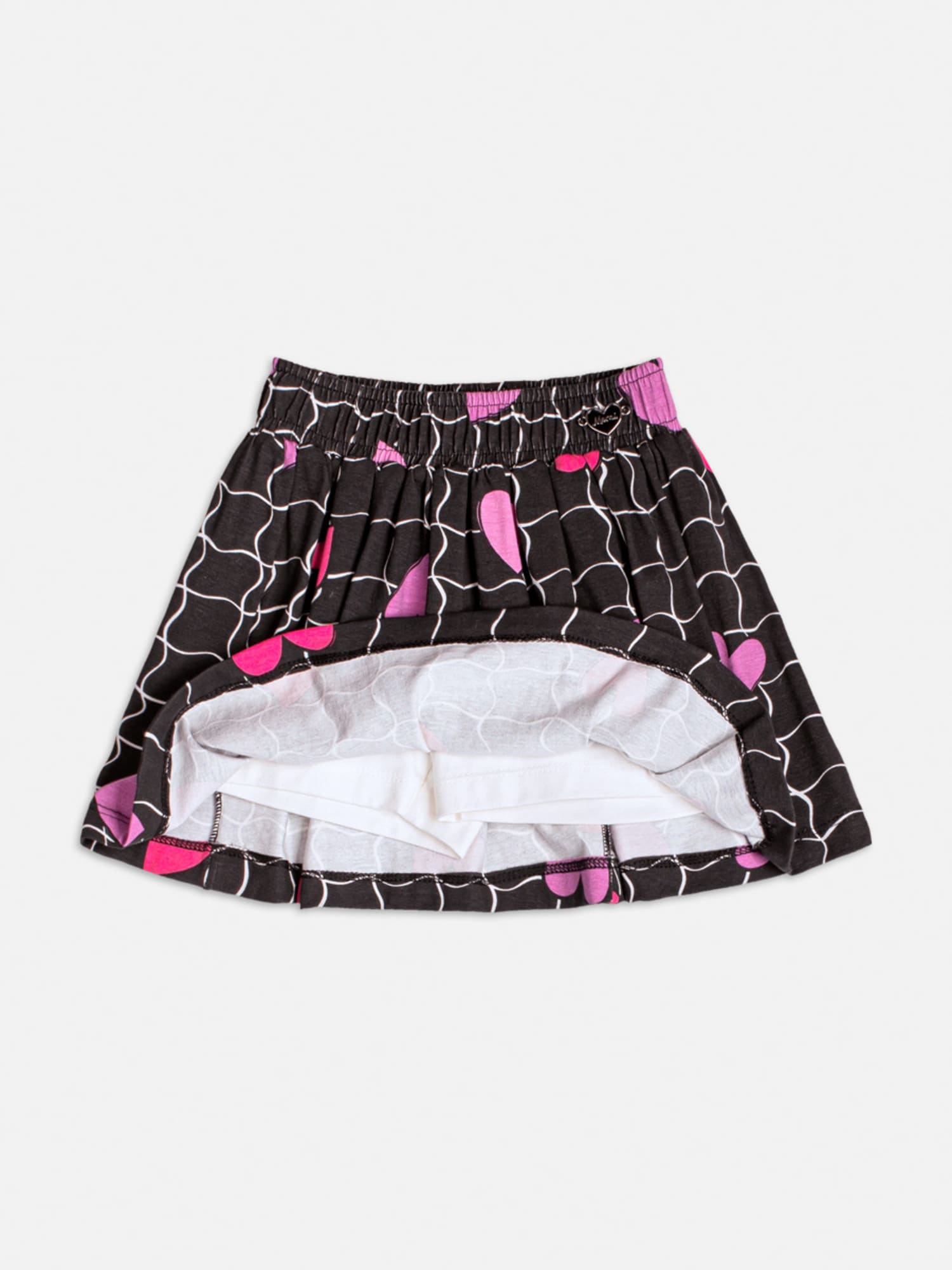 Conjunto Infantil Momi Inverno com Saia Preta e Blusa Branca Corações com Strass