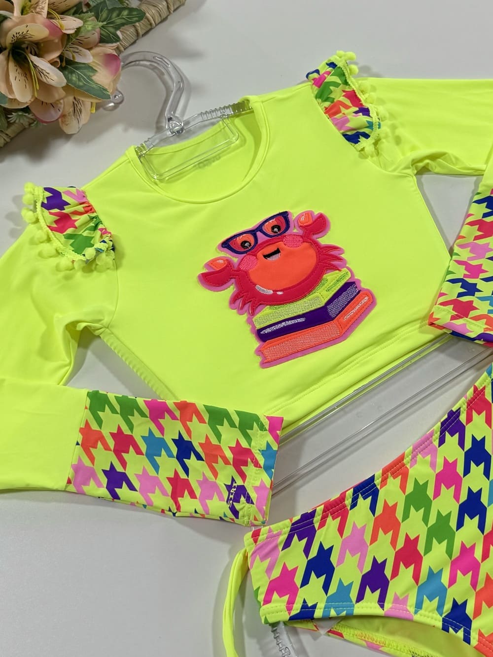 Biquíni Infantil Siri Kids Cropped Manga Longa Gabi Nerd Xadrez 39196