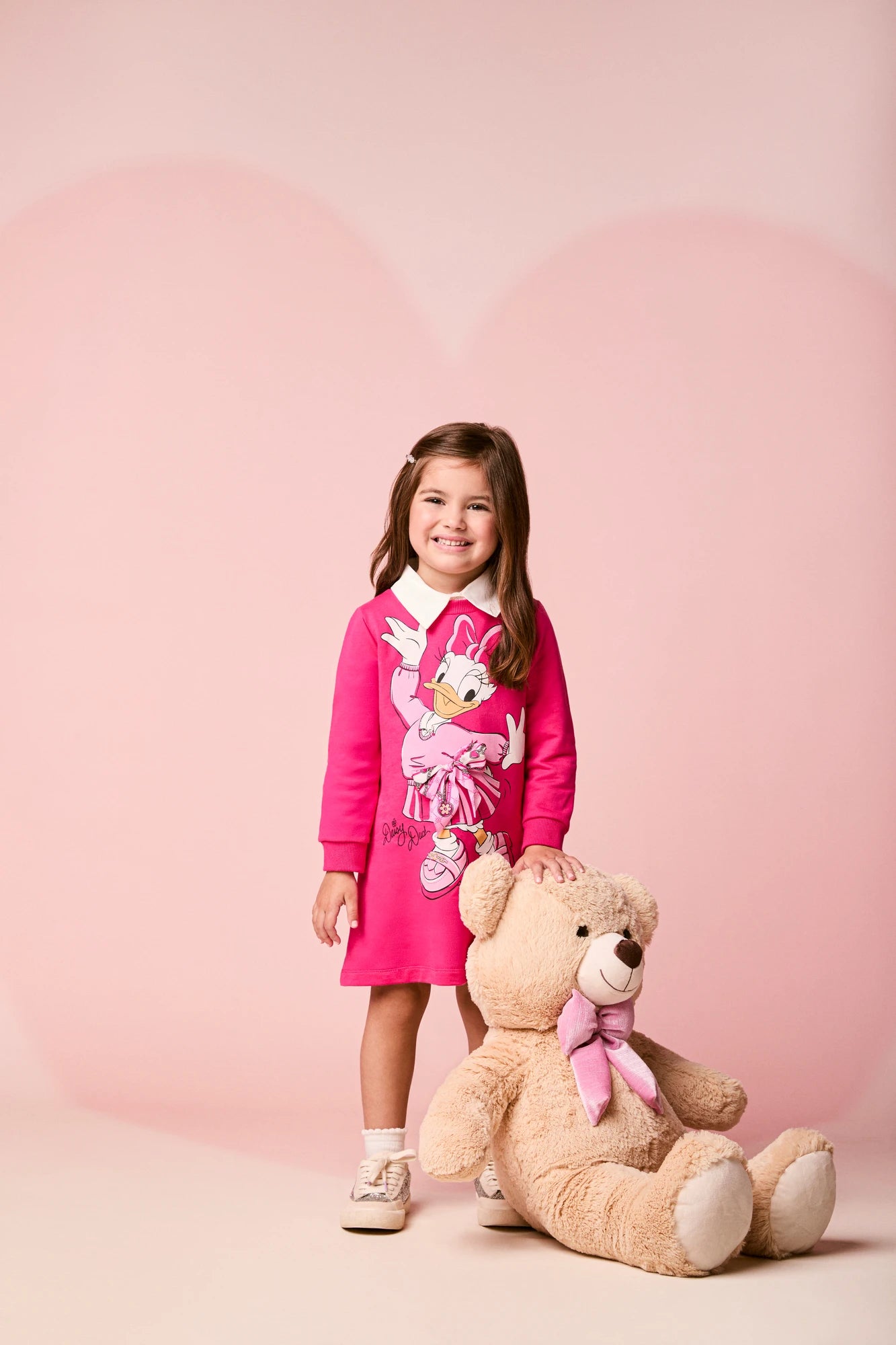 Vestido Infantil Momi Inverno Rosa Daisy Duck Lacinho Disney